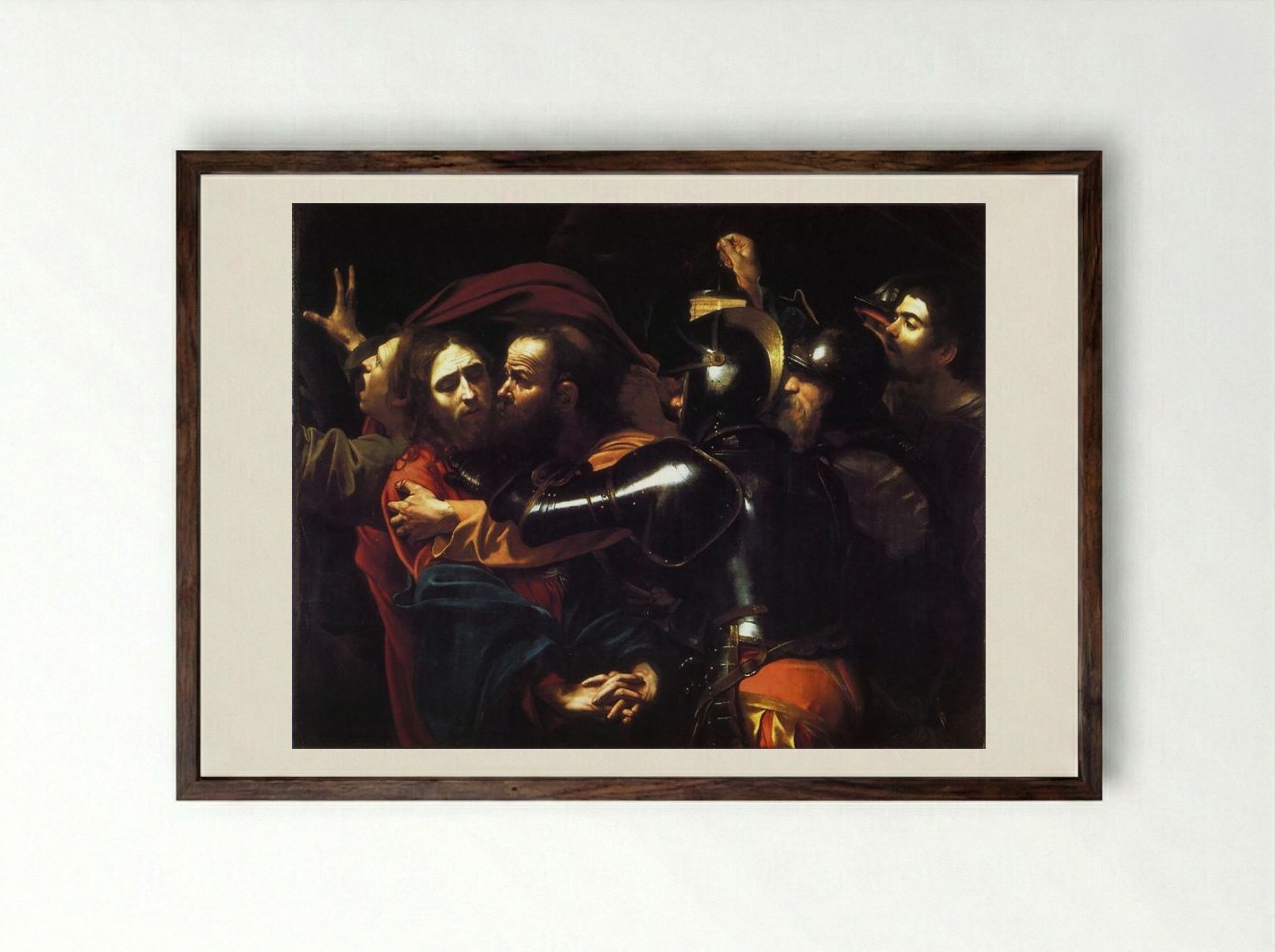 The Taking of Christ - Michelangelo Merisi da Caravaggio - Framed Print Dark Wood