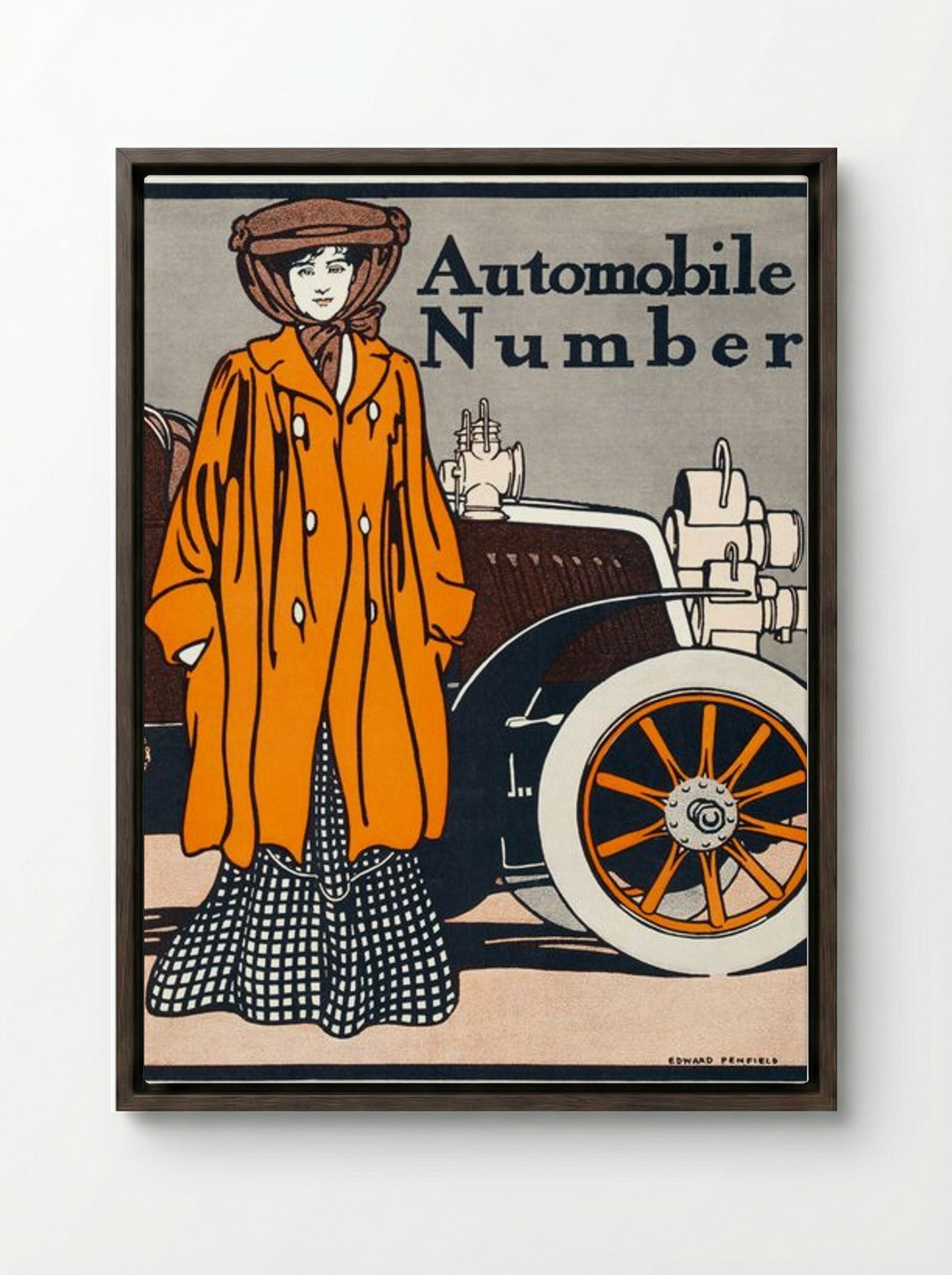 Automobile Number - Edward Penfield - Framed Canvas Dark Wood