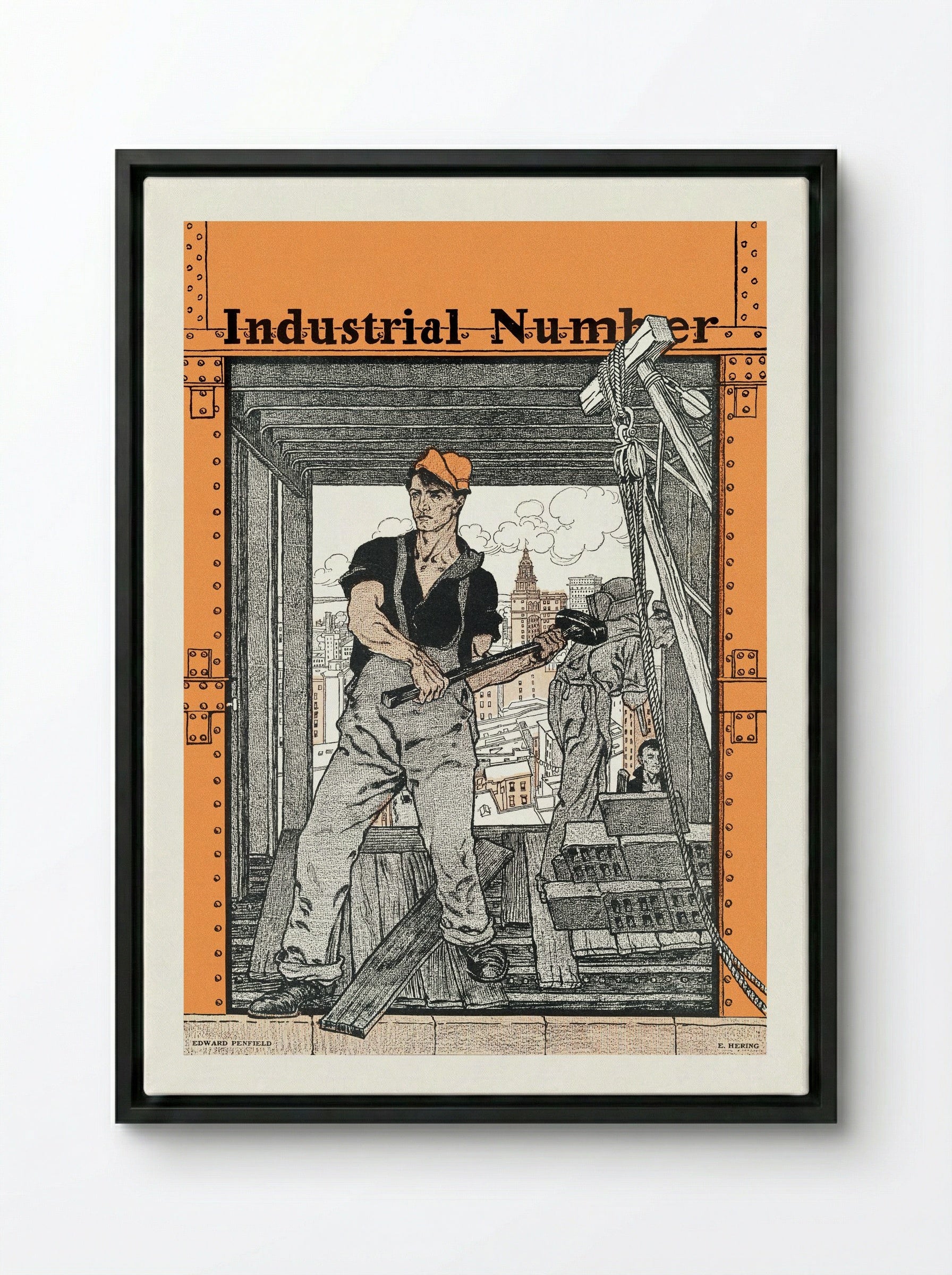 Industrial Number - Edward Penfield - Framed Canvas Black