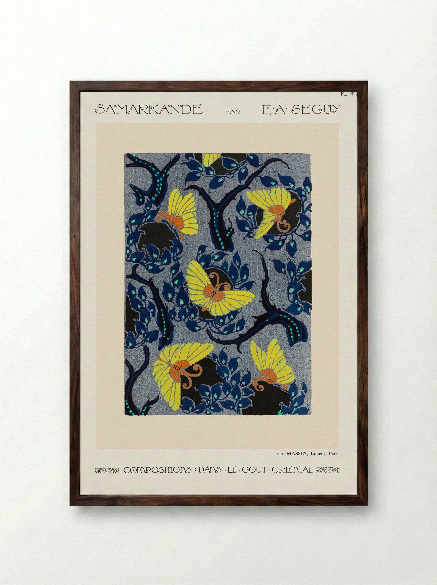Samarkande, Plate No. 5 (Butterflies and Branches) - E. A. Séguy - Framed Print Dark Wood