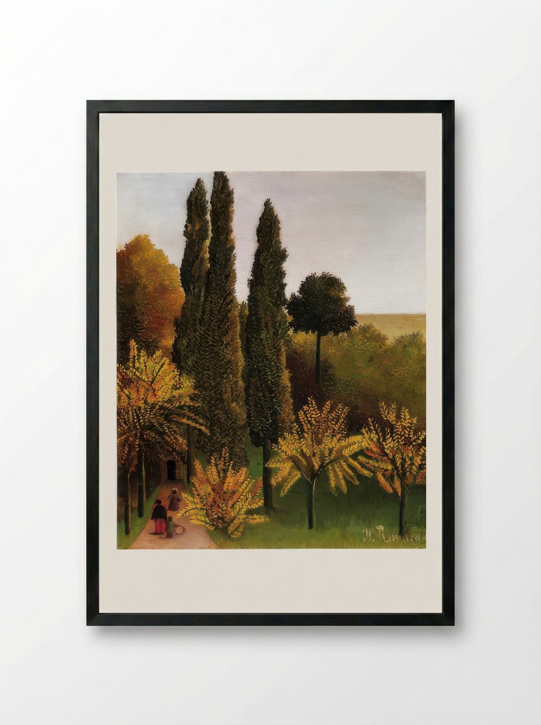 Walking in the Parc des Buttes Chaumont by Henri Rousseau – Naïve Art Paris Park Scene Print - Framed Print Black