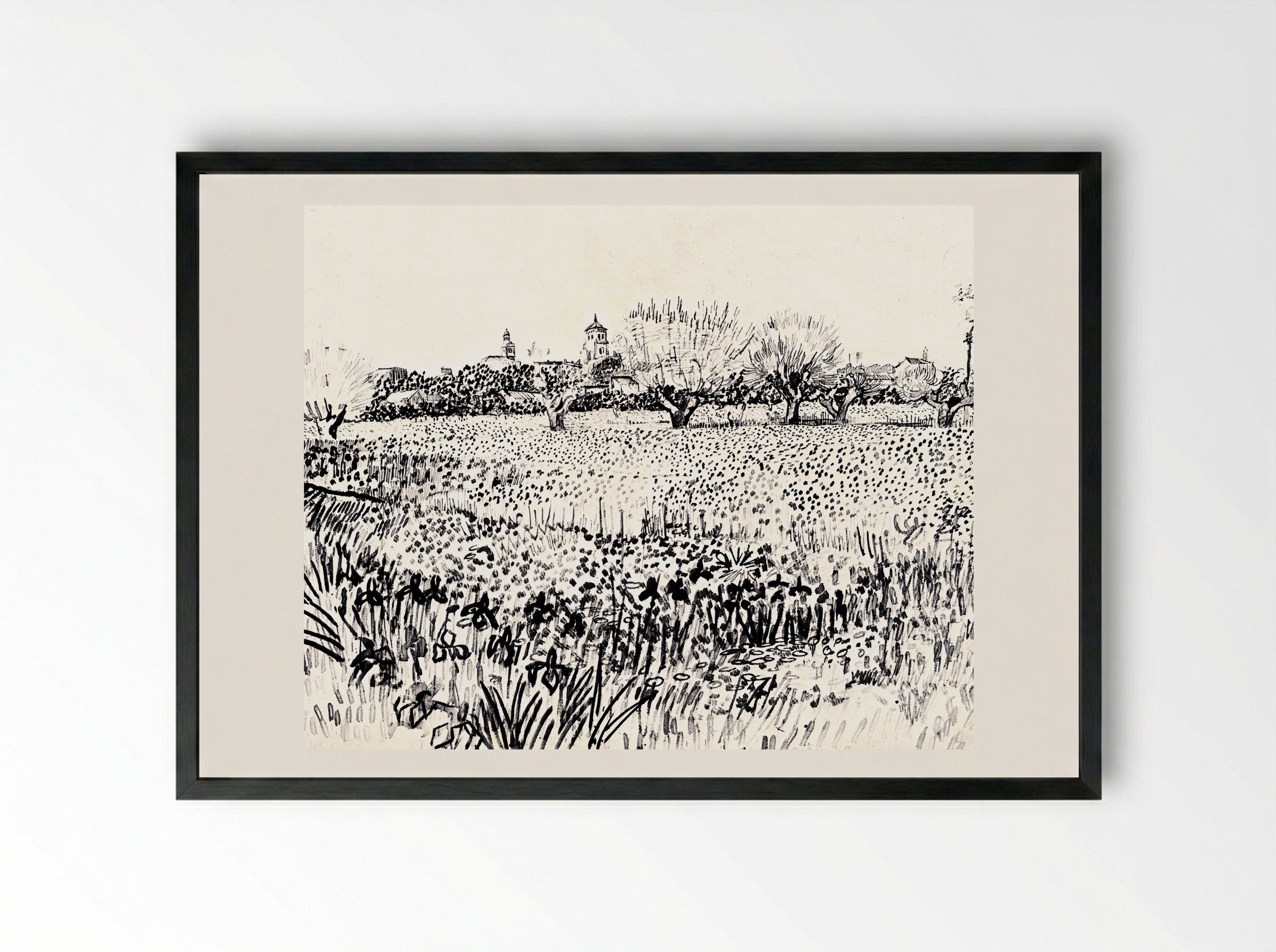 Field with Flowers - Vincent van Gogh - Framed Print Black