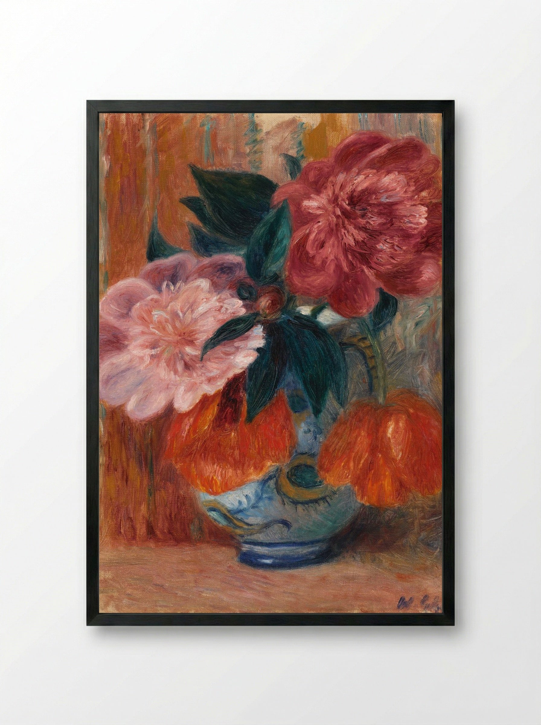 Tulips and Peonies in Pitcher - William James Glackens - Framed Print Black
