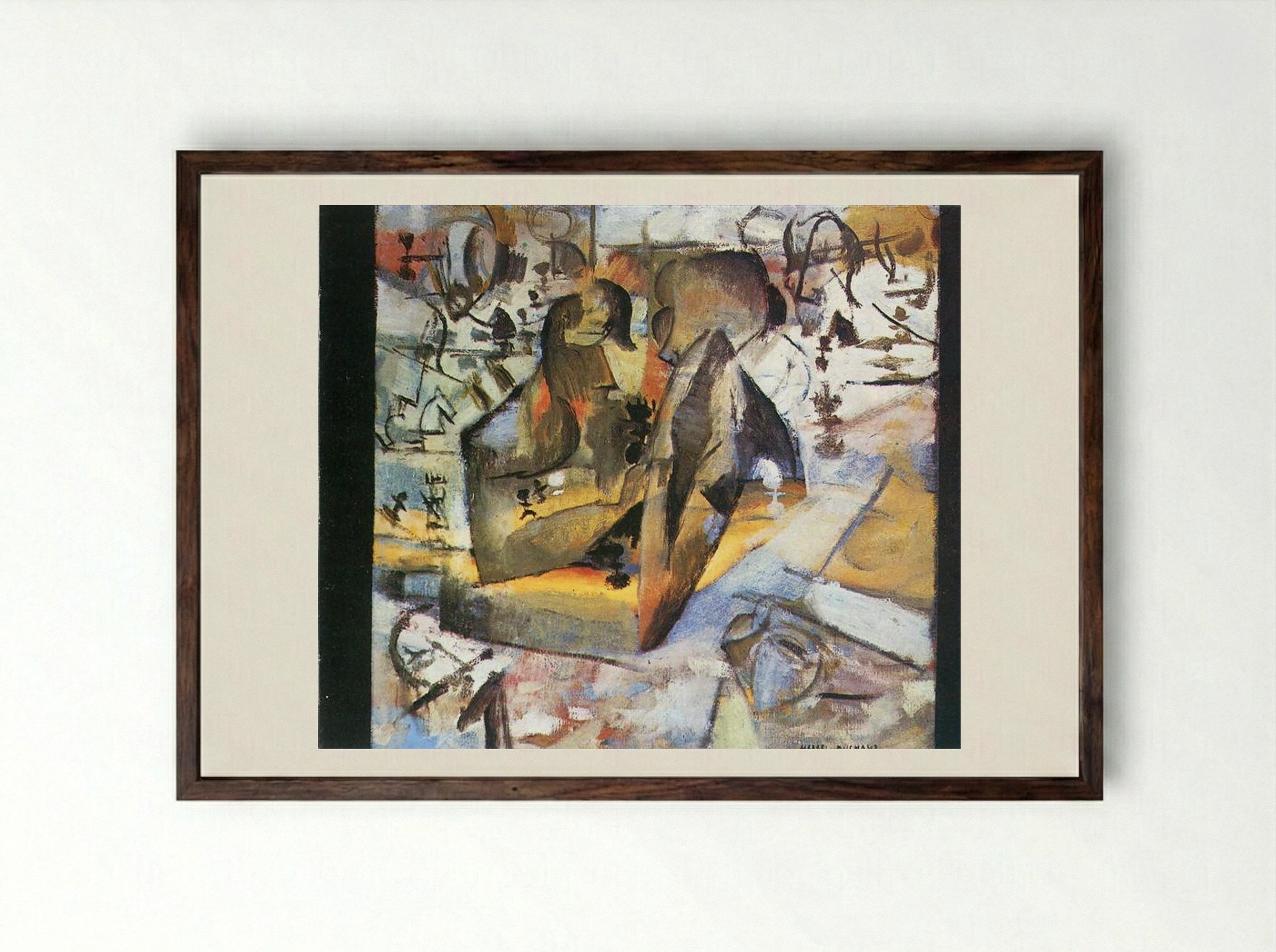 The Chess Players - Marcel Duchamp - Framed Print Dark Wood