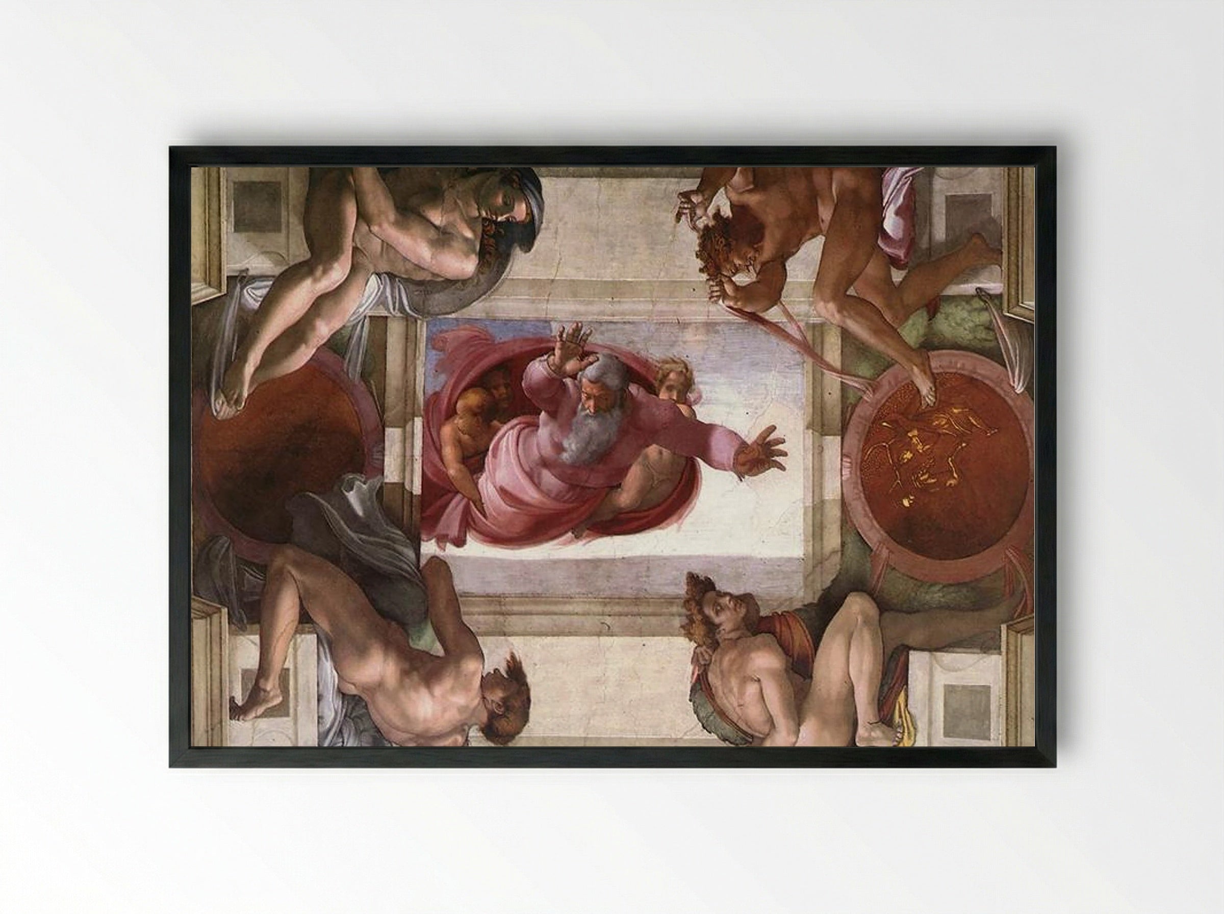 Sistine Chapel Ceiling: God Dividing Land and Water - Michelangelo - Framed Print Black