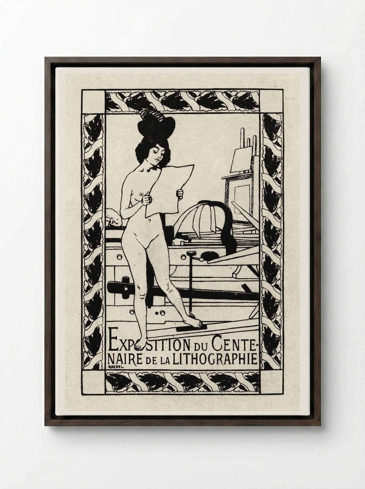 Exposition du Centenaire de la Lithographie - Auguste Roedel - Framed Canvas Dark Wood