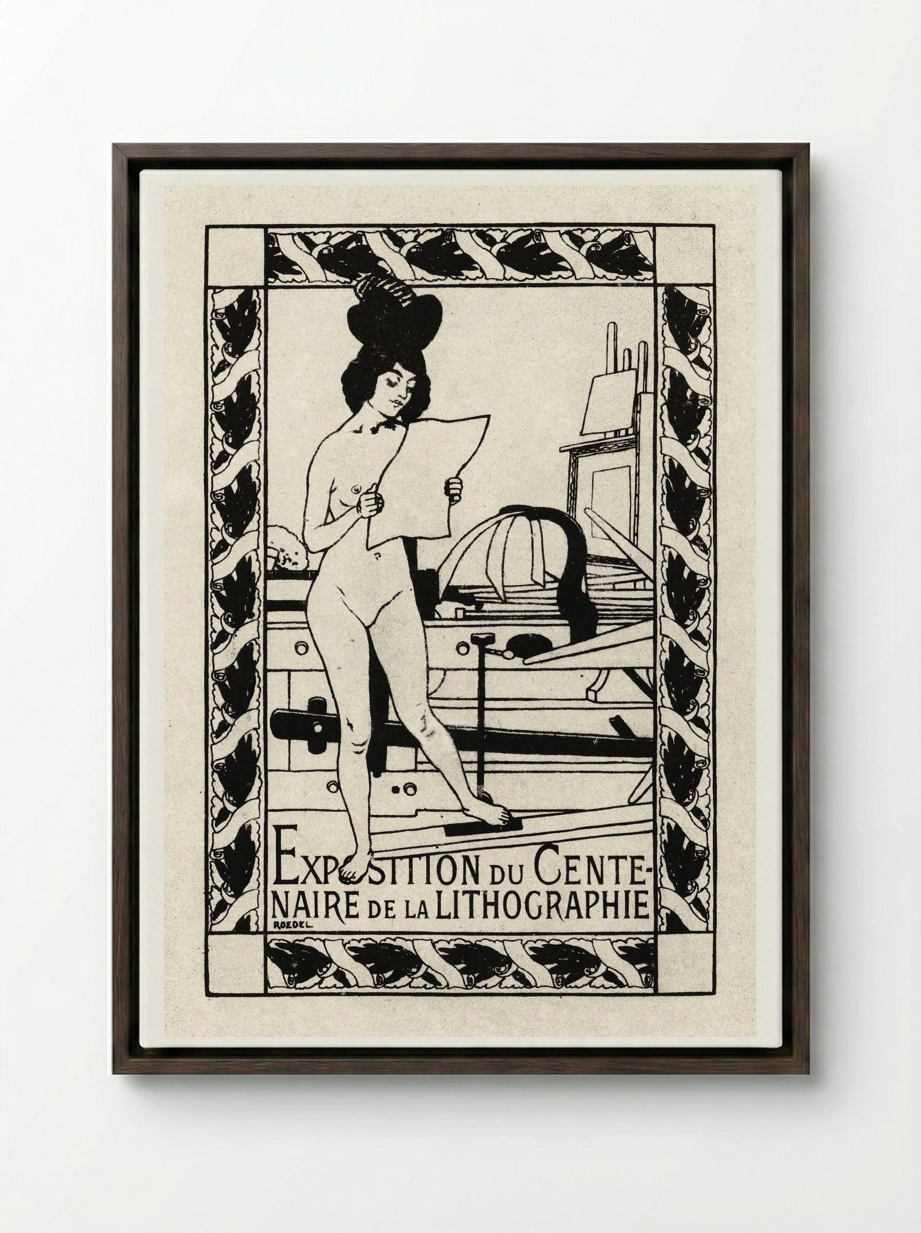 Exposition du Centenaire de la Lithographie - Auguste Roedel - Framed Canvas Dark Wood