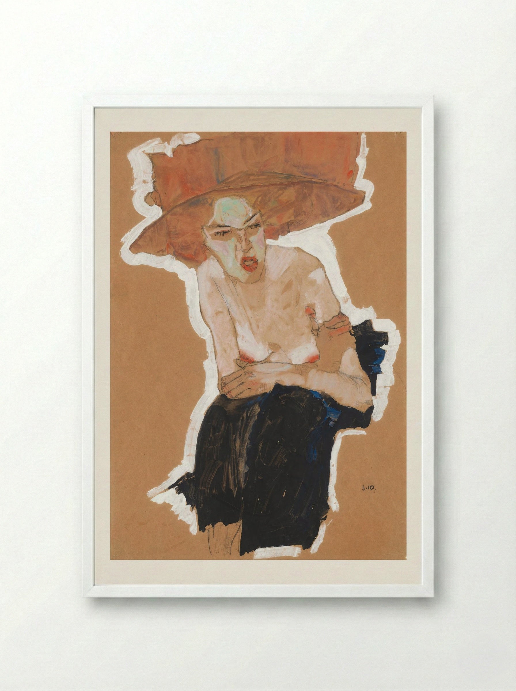 Die Heimische (Woman with Hat) - Egon Schiele - Framed Print White