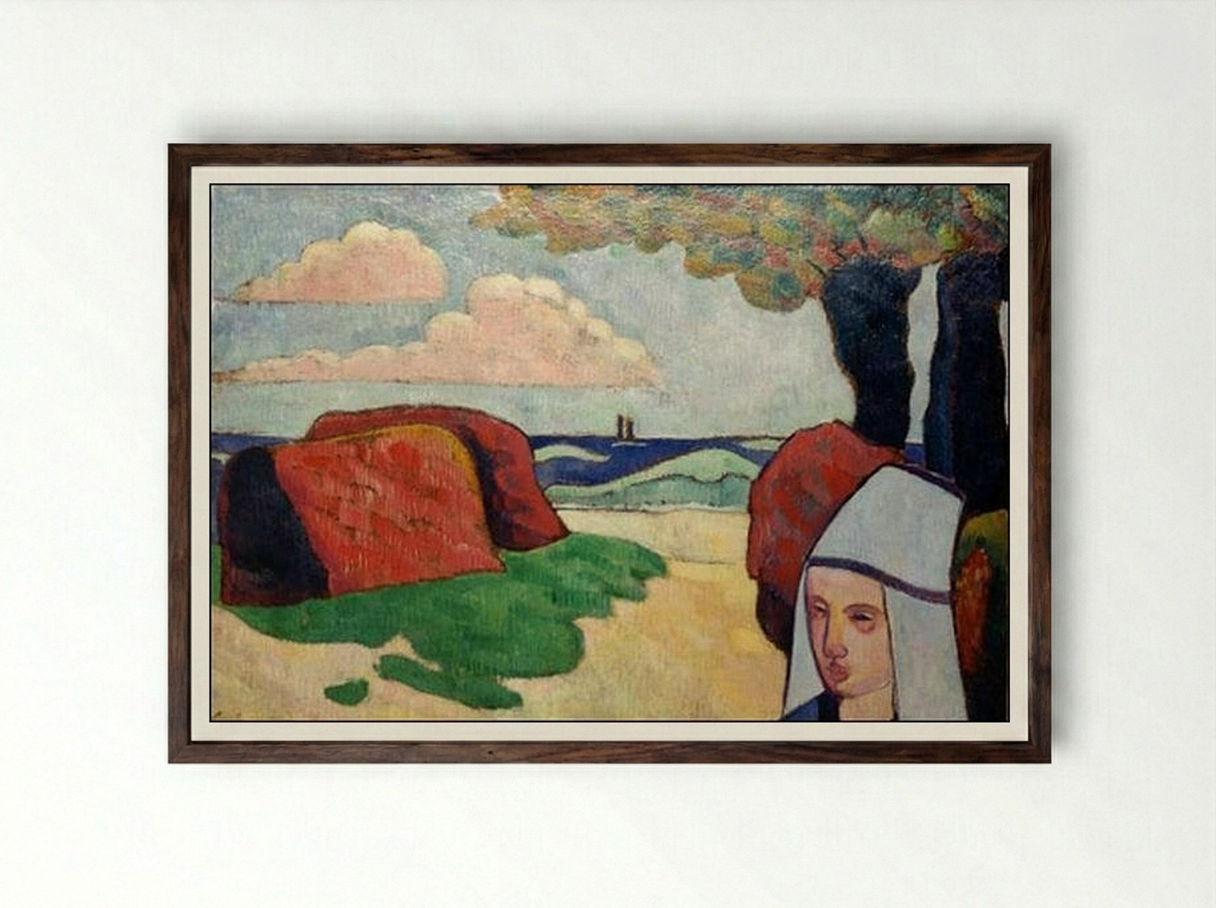 Breton Woman at Haystacks - Émile Bernard - Framed Print Dark Wood