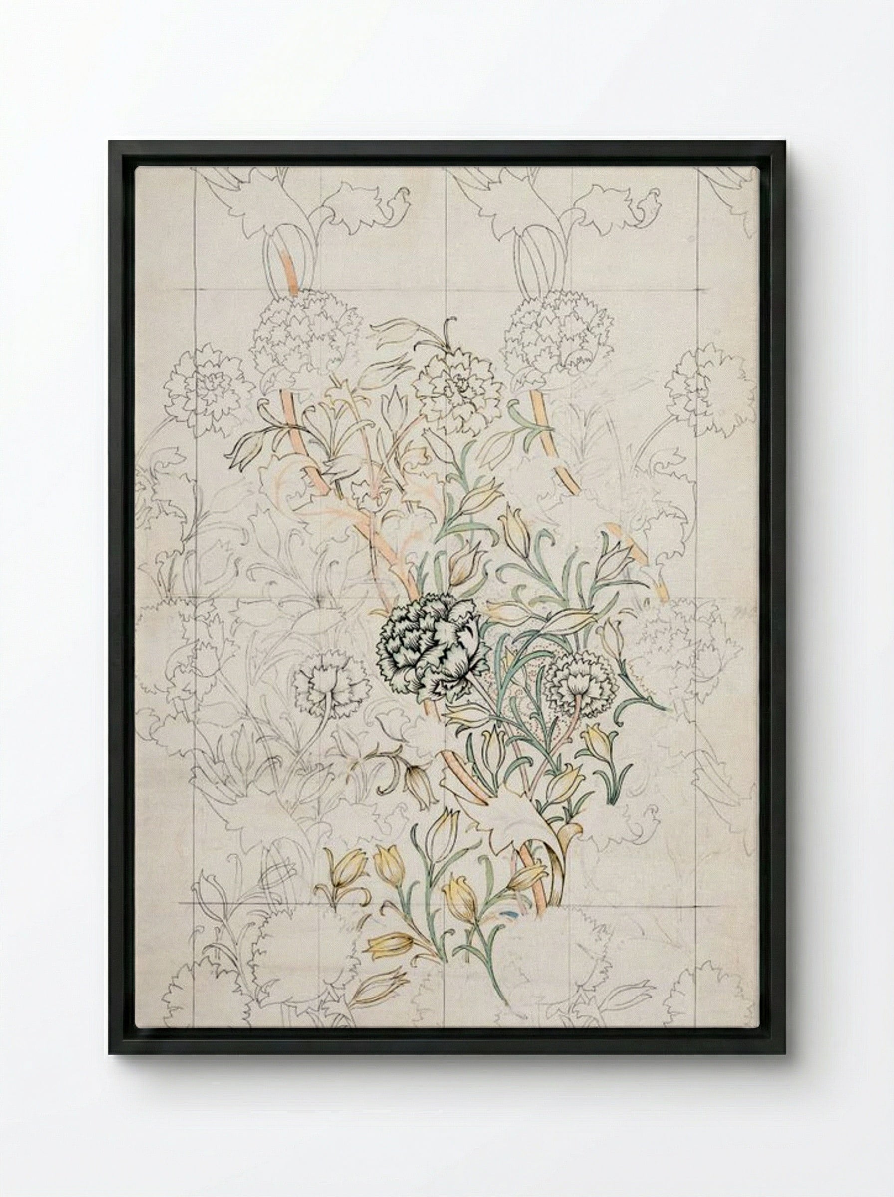 Study for 'Wild Tulip' Wallpaper - William Morris - Framed Canvas Black