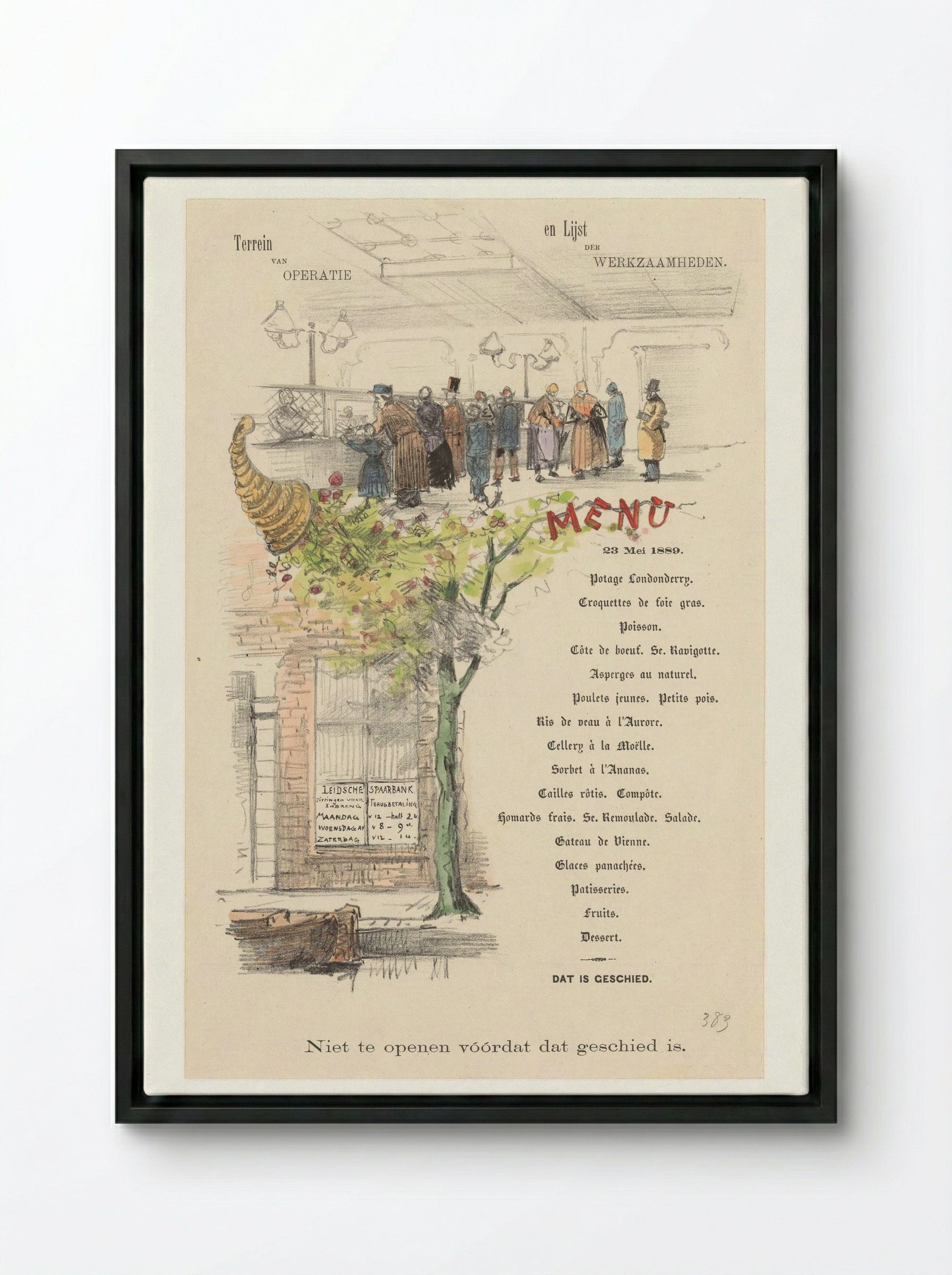 Menu for the Leidsche Spaarbank - Theo van Hoytema - Framed Canvas Black