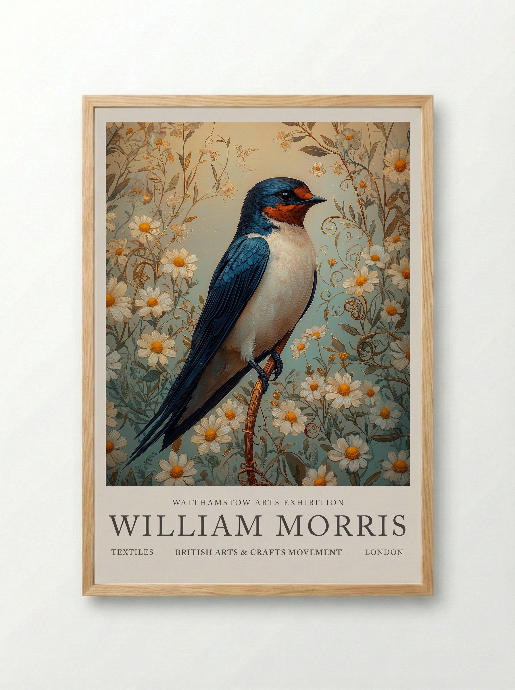 Barn Swallow Symphony - William Morris - Framed Print Wood