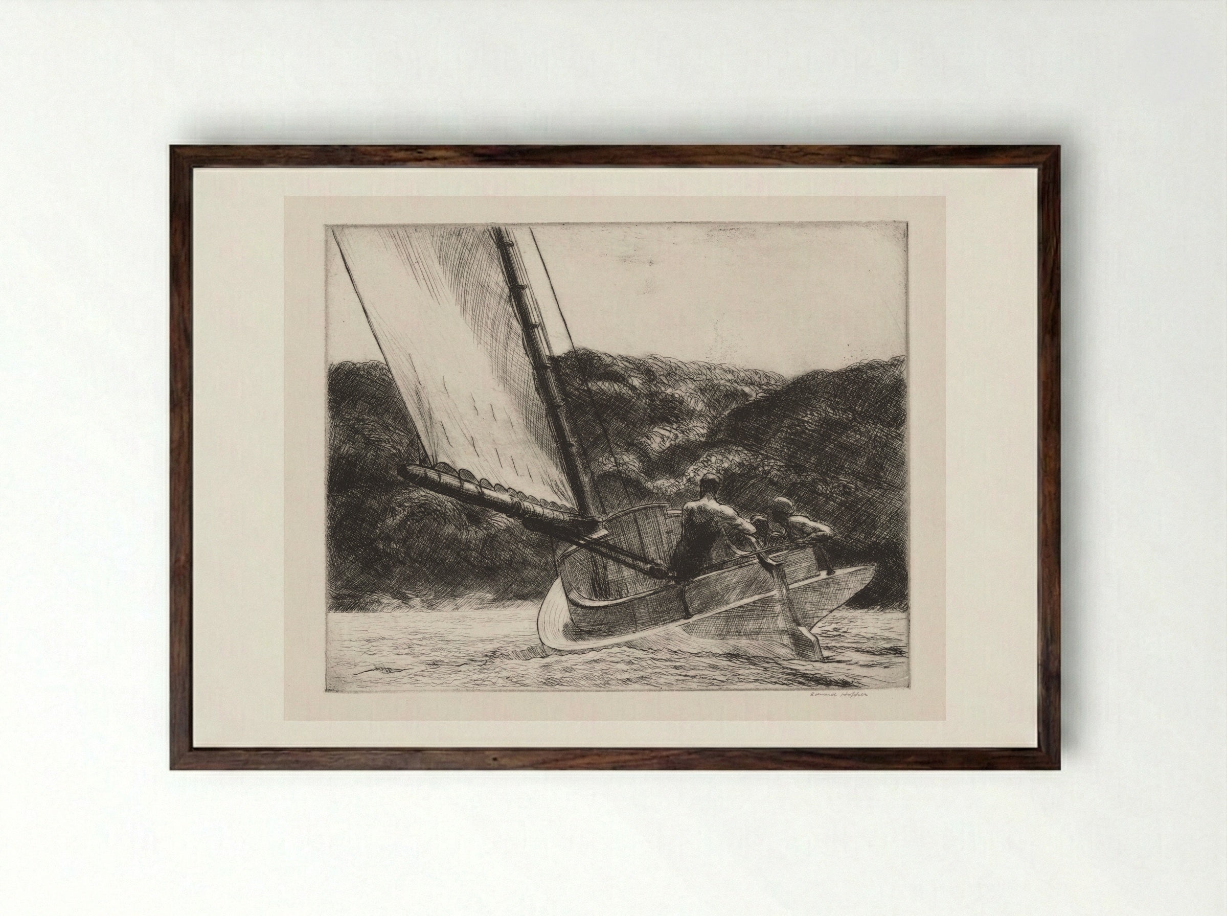The Cat Boat - Edward Hopper - Framed Print Dark Wood