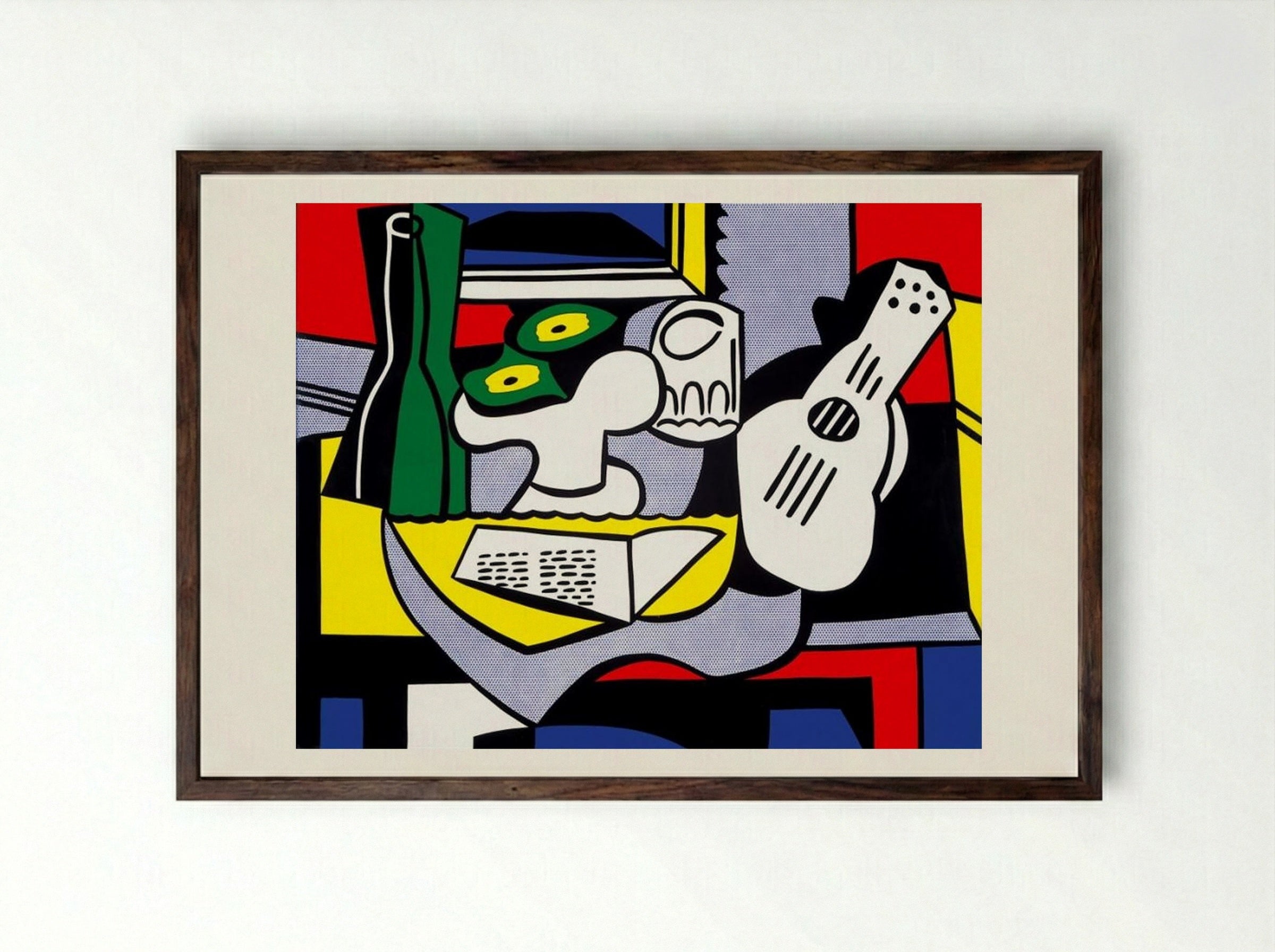 Still Life after Picasso - Roy Lichtenstein - Framed Print Dark Wood