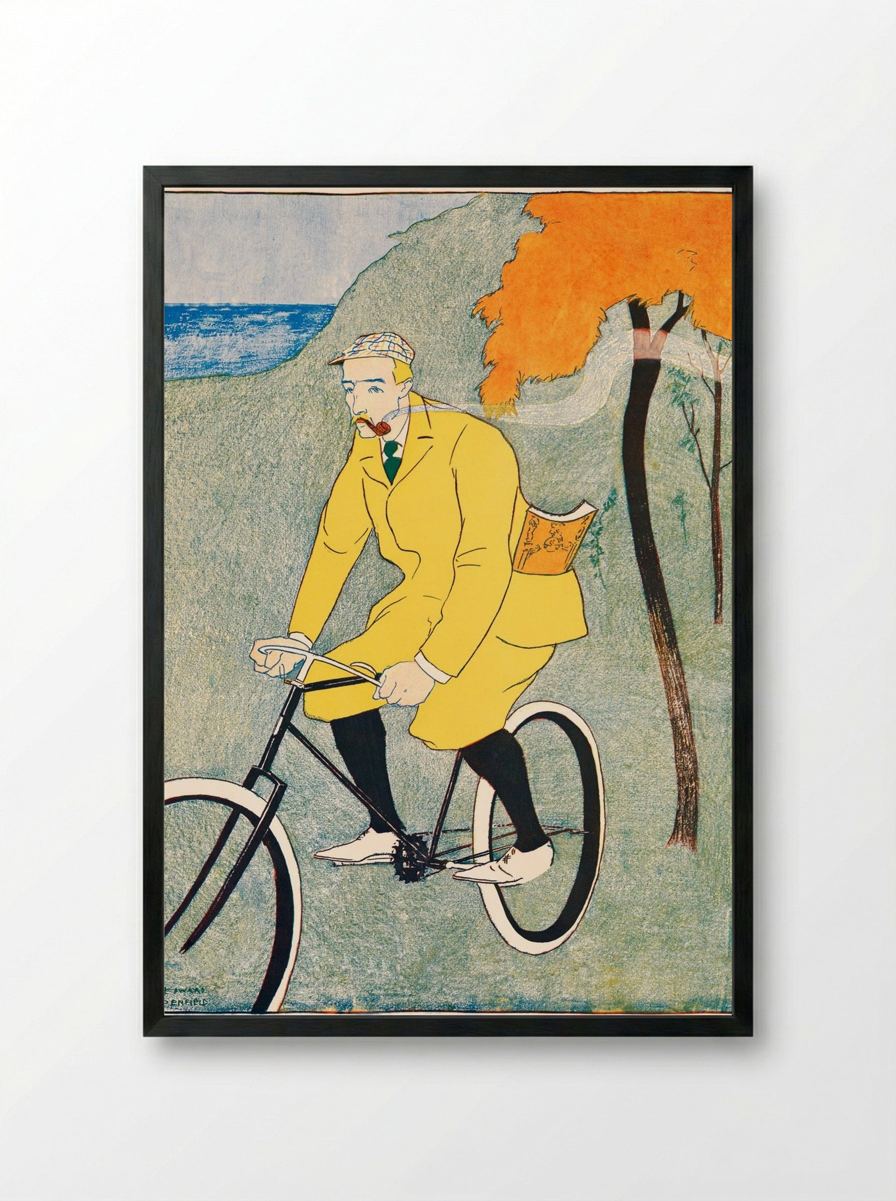 Man Riding Bicycle - Edward Penfield - Framed Print Black