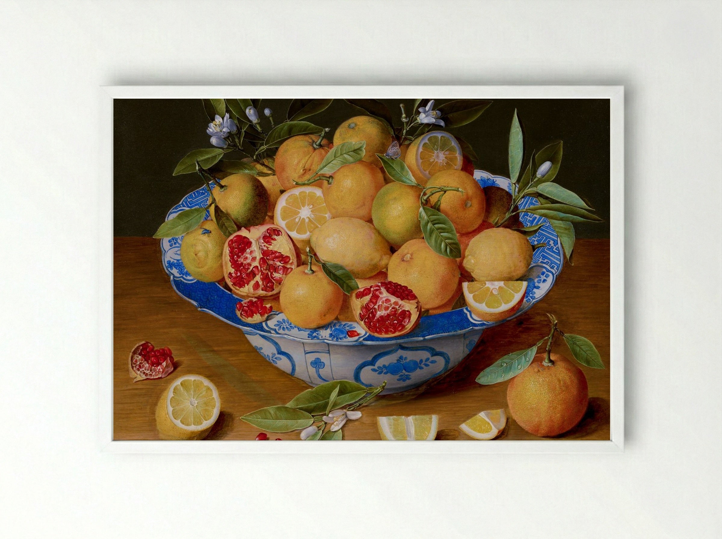 Still Life with Lemons, Oranges, and a Pomegranate - Jacob van Hulsdonck - Framed Print White