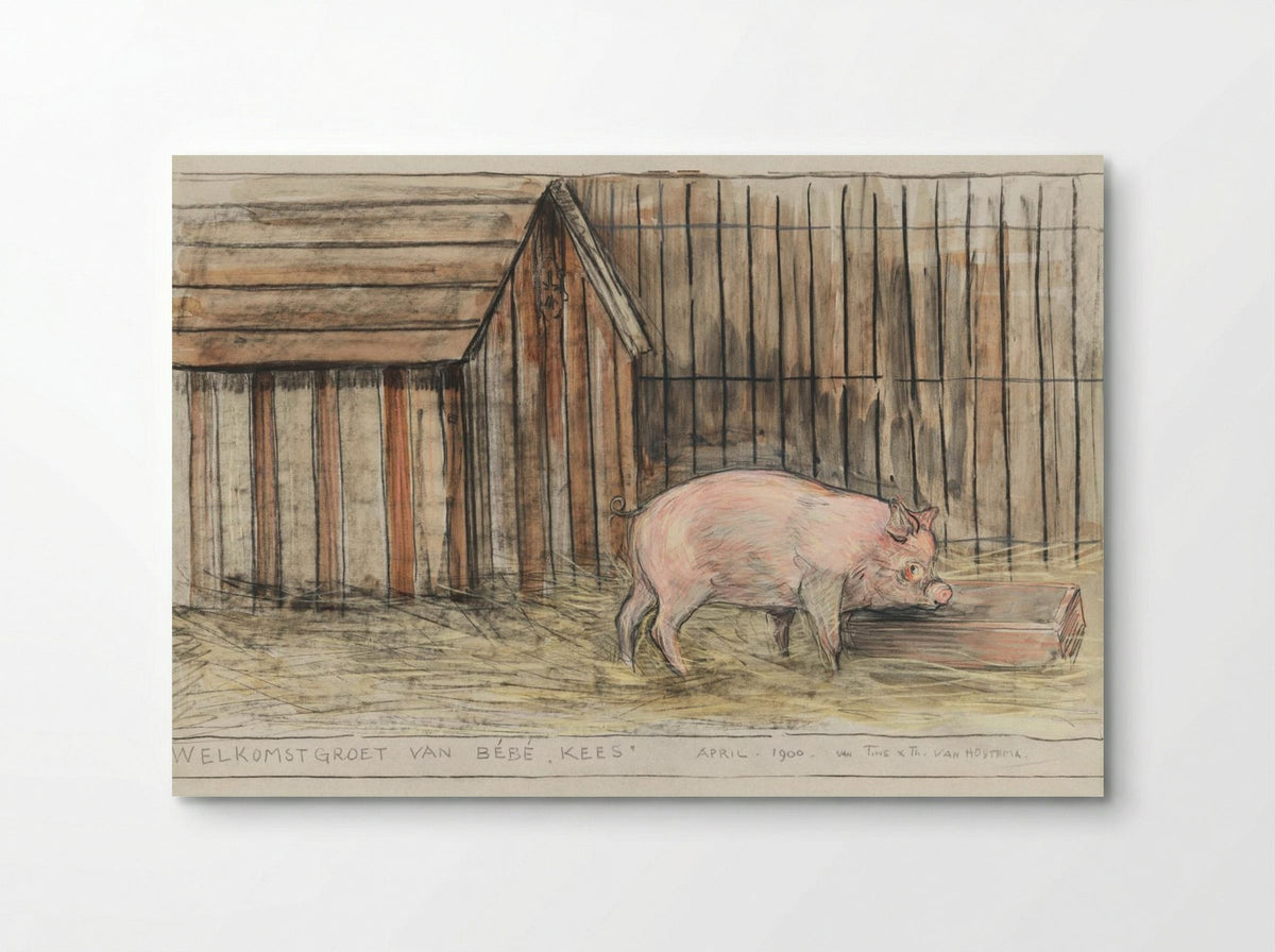Varken Voor zijn kot bij een trog (Pig Before its Pen by a Trough) - Theo van Hoytema - Poster