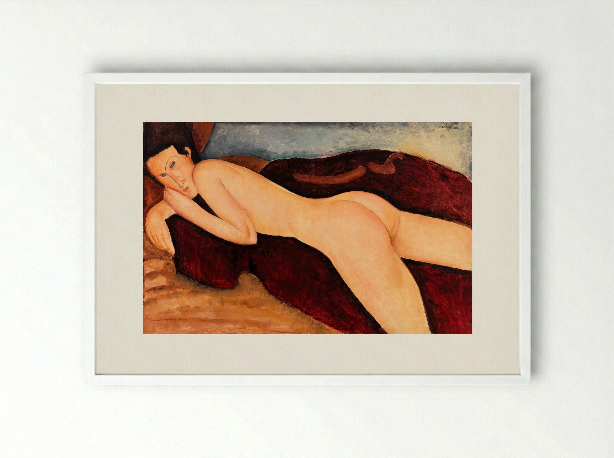 Reclining Nude from the Back - Amedeo Modigliani - Framed Print White
