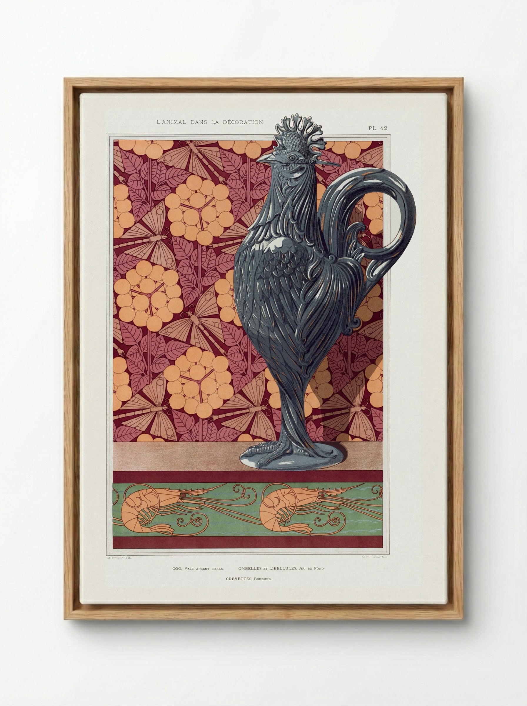 Crevettes, Bordure (from L'animal dans la décoration) - Maurice Pillard Verneuil - Framed Canvas Wood