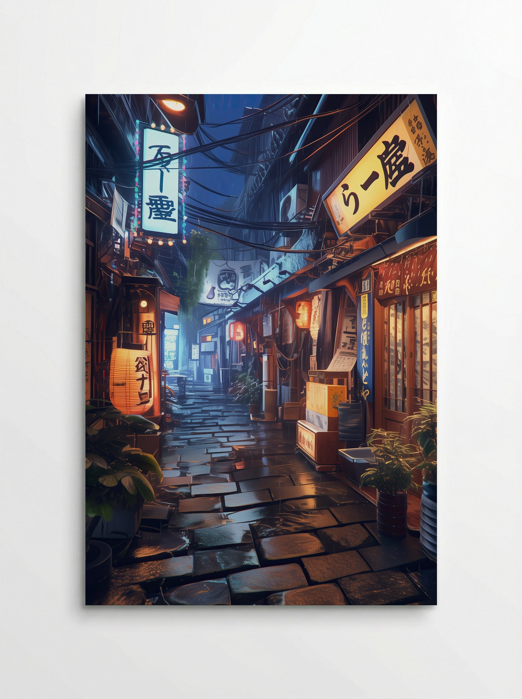 Rainfall in Tokyo’s Lantern Alley - Poster