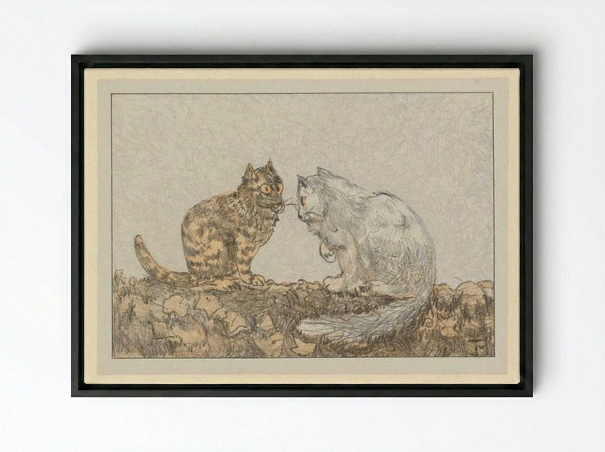 Two Cats on a Wall - Theo van Hoytema - Framed Canvas Black
