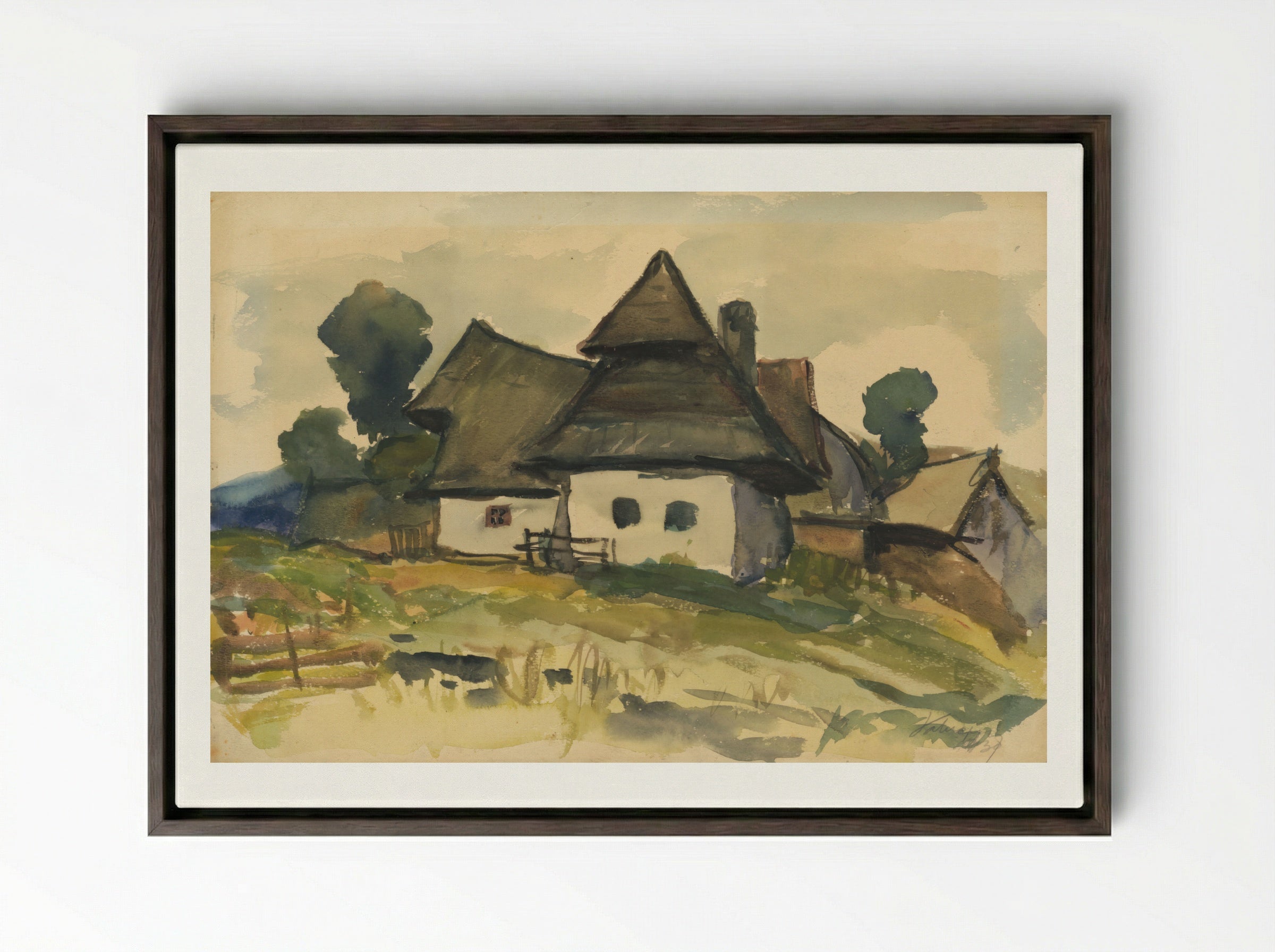 Village Motif - Zolo Palugyay - Framed Canvas Dark Wood