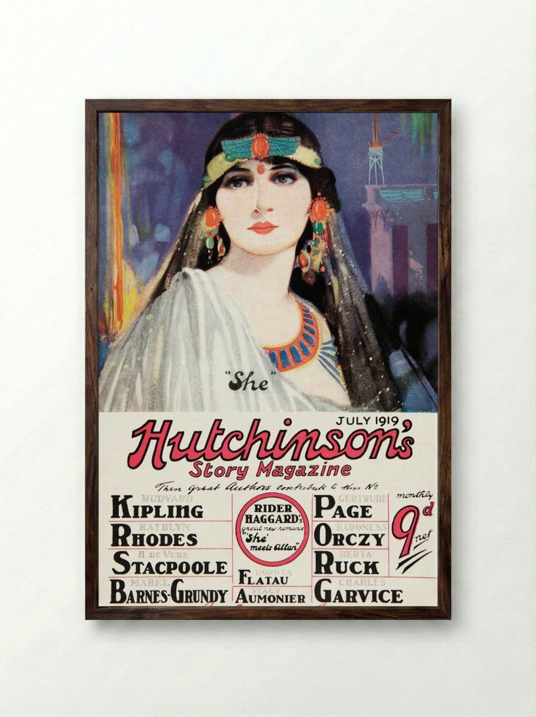 She Meets Allan (Hutchinson's Story Magazine Cover) - Fine Art Print - Framed Print Dark Wood