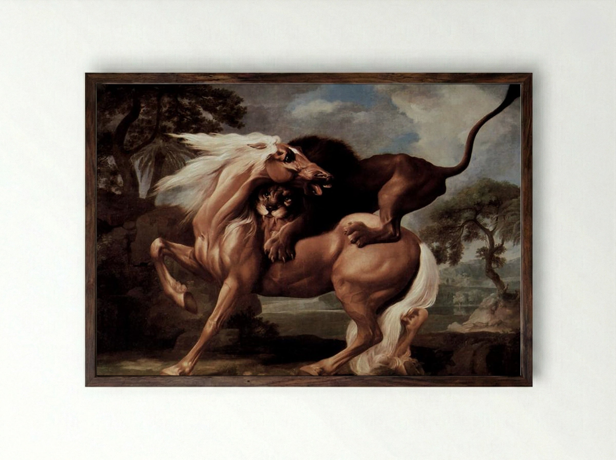 Horse Attacked by a Lion - George Stubbs - Framed Print Dark Wood