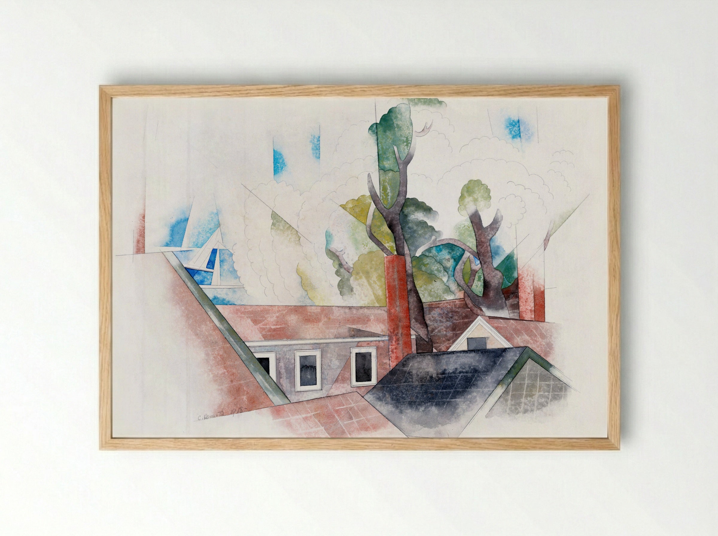 Rooftops and Trees - Charles Demuth - Framed Print Wood