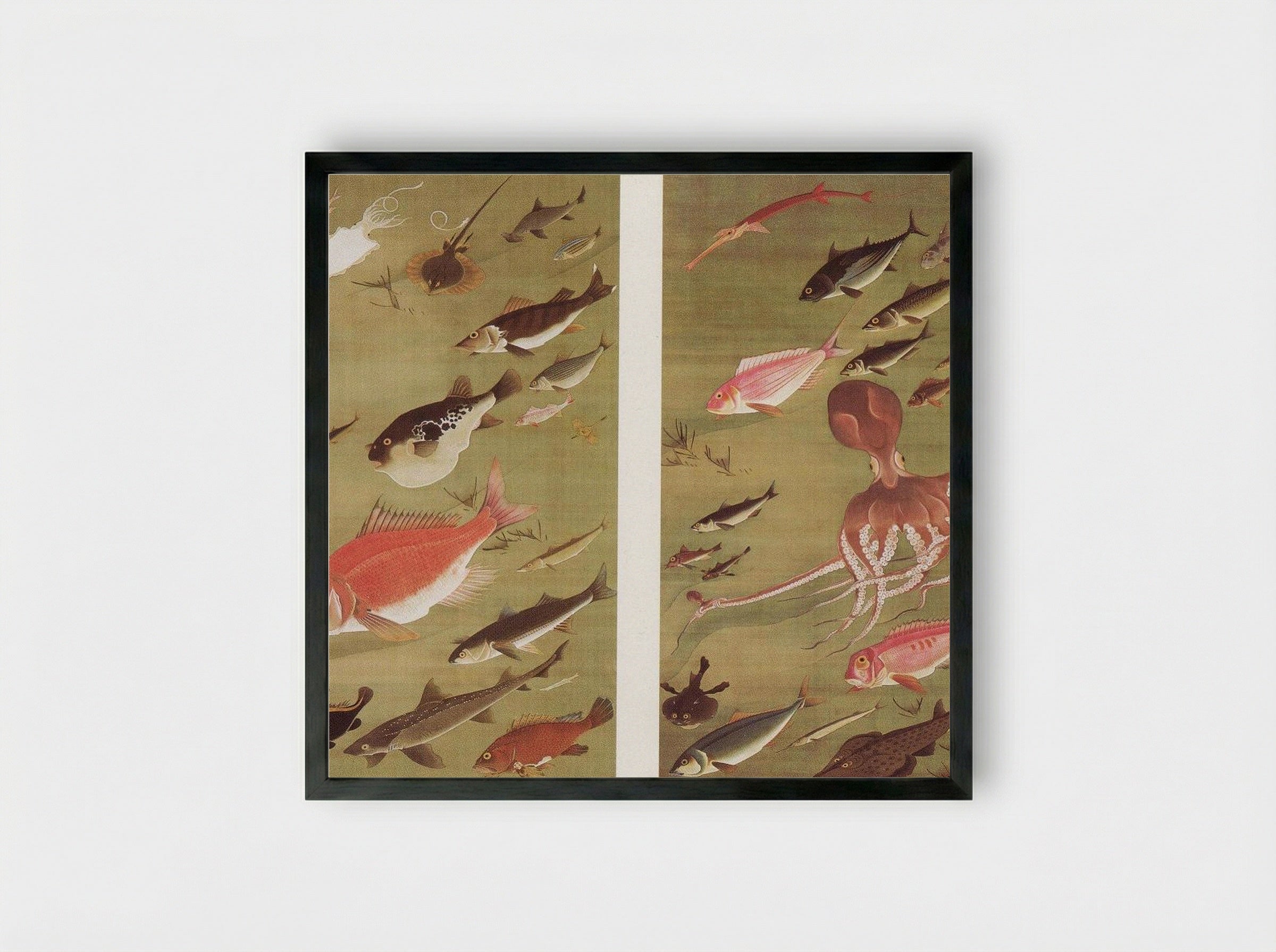 Octopus and Fish - Itō Jakuchū - Framed Print Black