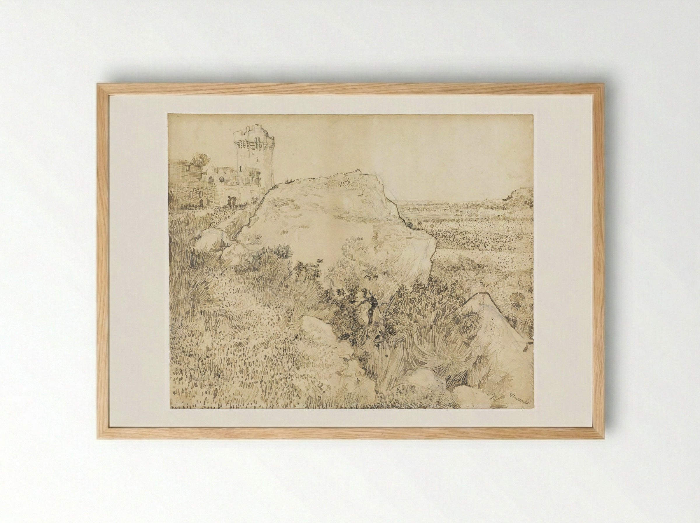 Heuvel met ruïne van Montmajour - Vincent van Gogh - Framed Print Wood