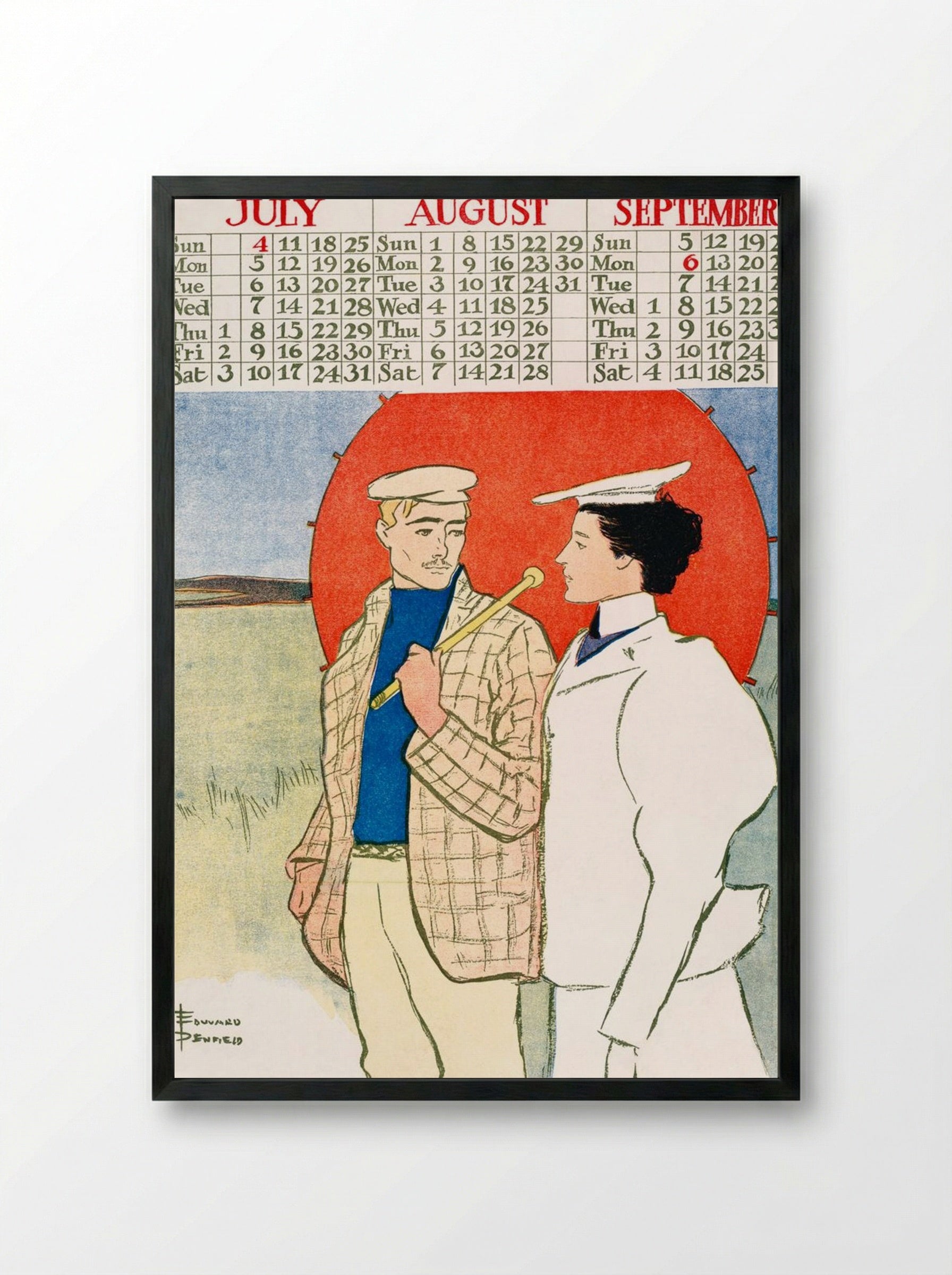 July, August, September - Vintage Calendar - Edward Penfield - Framed Print Black