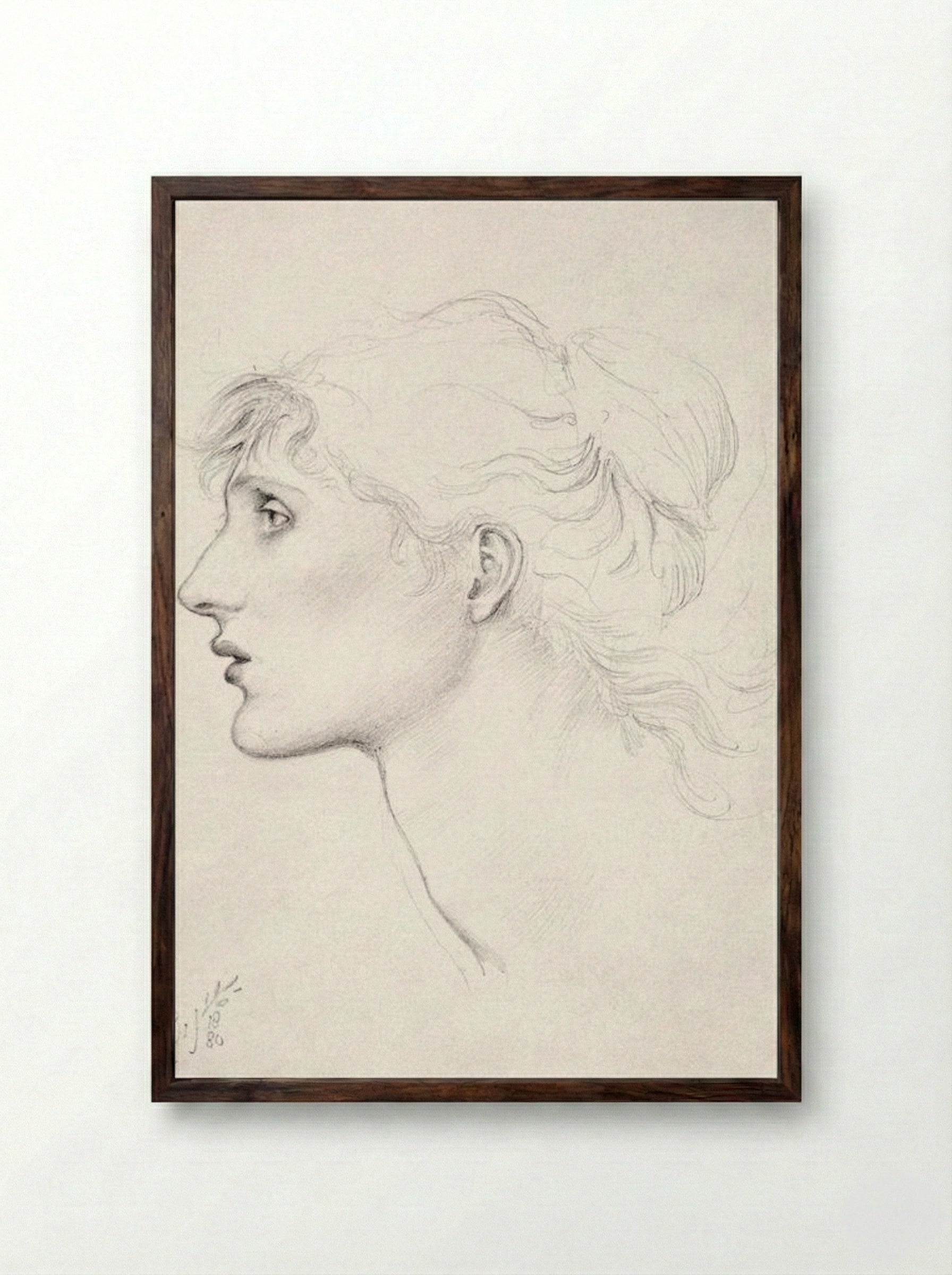 Study of Margaret Drummond for 'The Car of Love' - Edward Burne-Jones - Framed Print Dark Wood