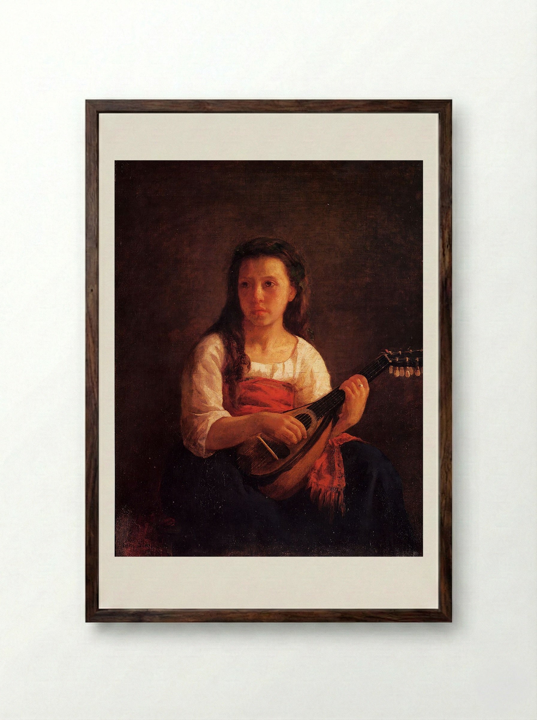 The Mandolin Player - Henri Lehmann - Framed Print Dark Wood