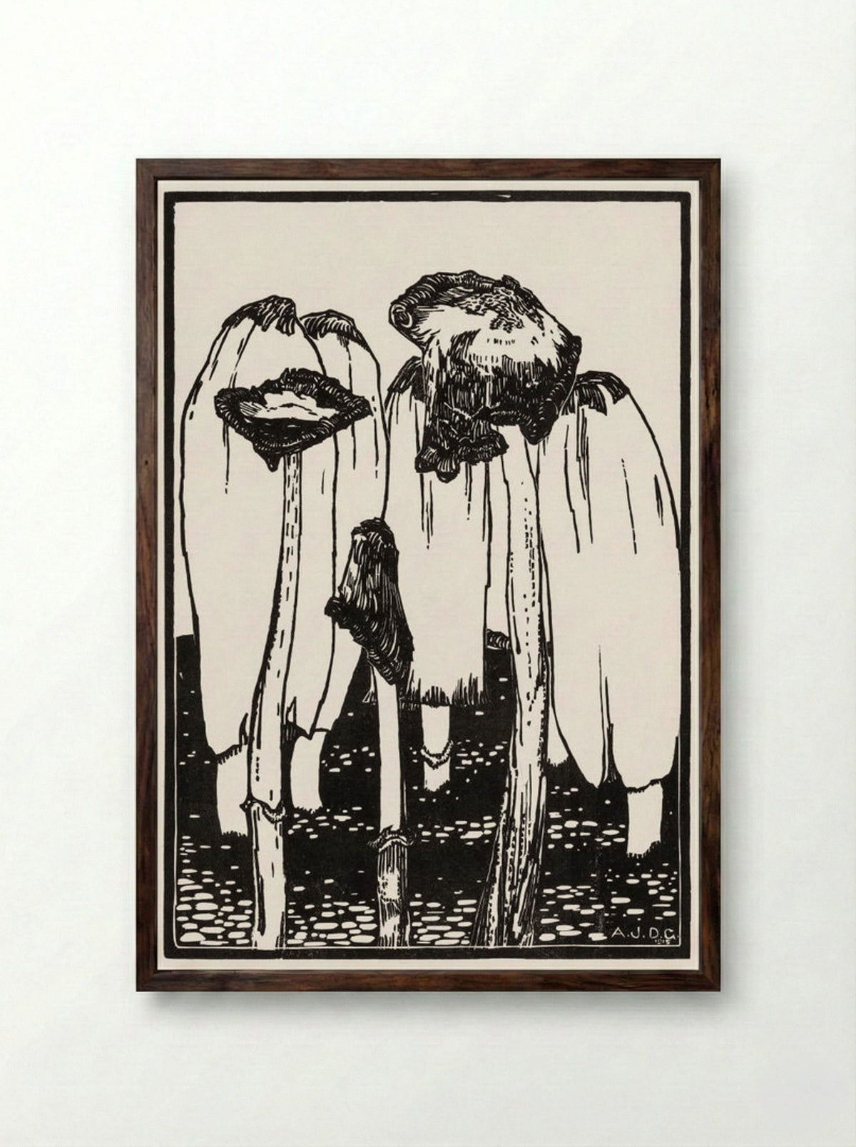 Ink Mushrooms - Julie de Graag - Framed Print Dark Wood
