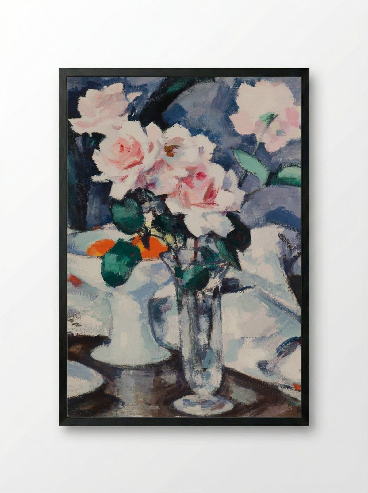 Pink Roses in a Glass Vase - Samuel John Peploe - Framed Print Black