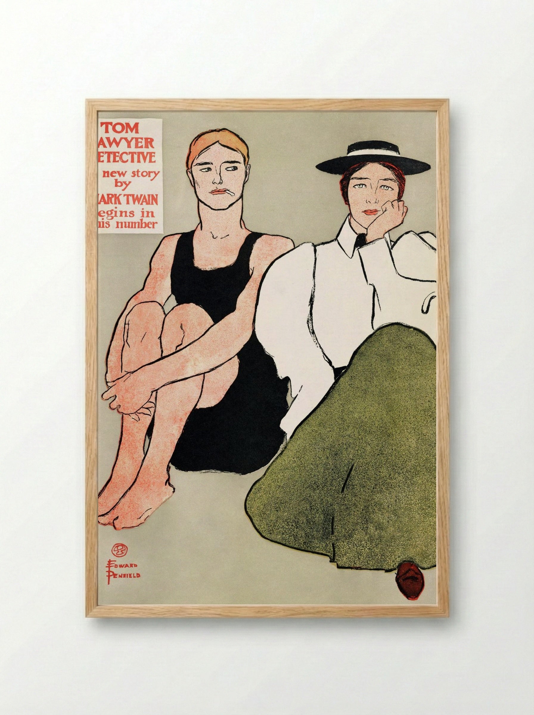 Two Seated Women - Edward Penfield - Framed Print Wood