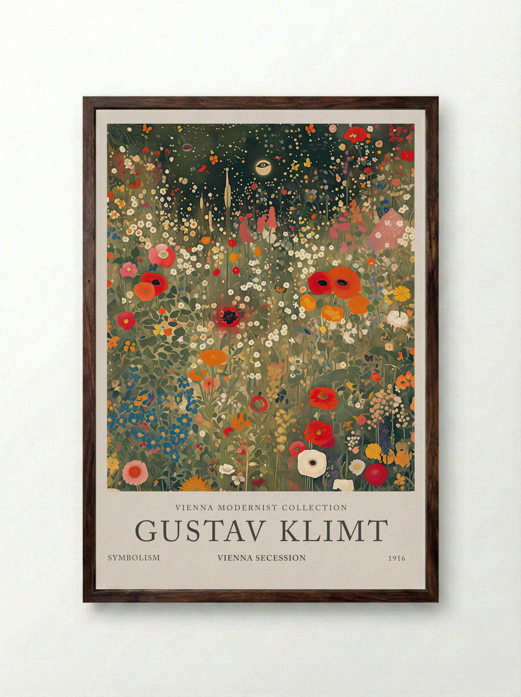 Crimson Field in Bloom – Gustav Klimt - Framed Print Dark Wood