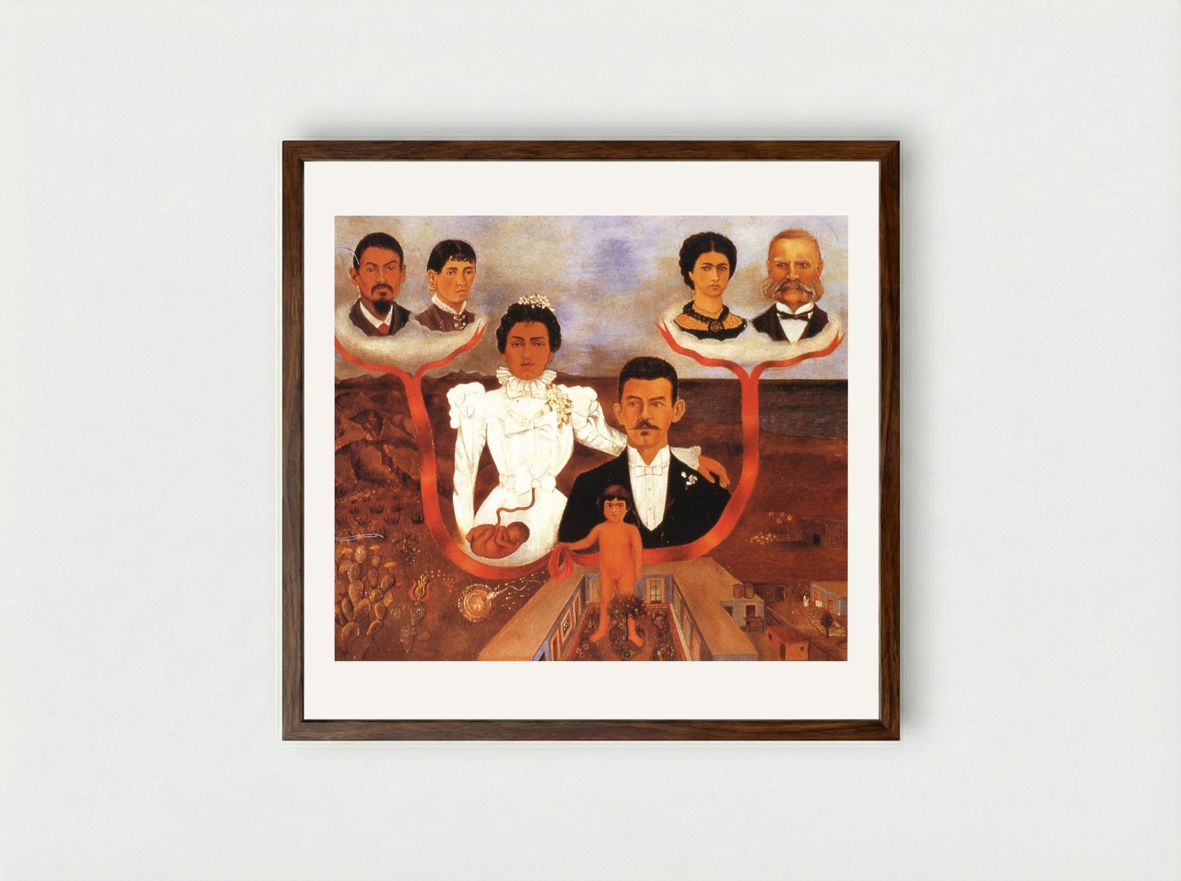 My Grandparents, My Parents, and I (Family Tree) - Frida Kahlo - Framed Print Dark Wood