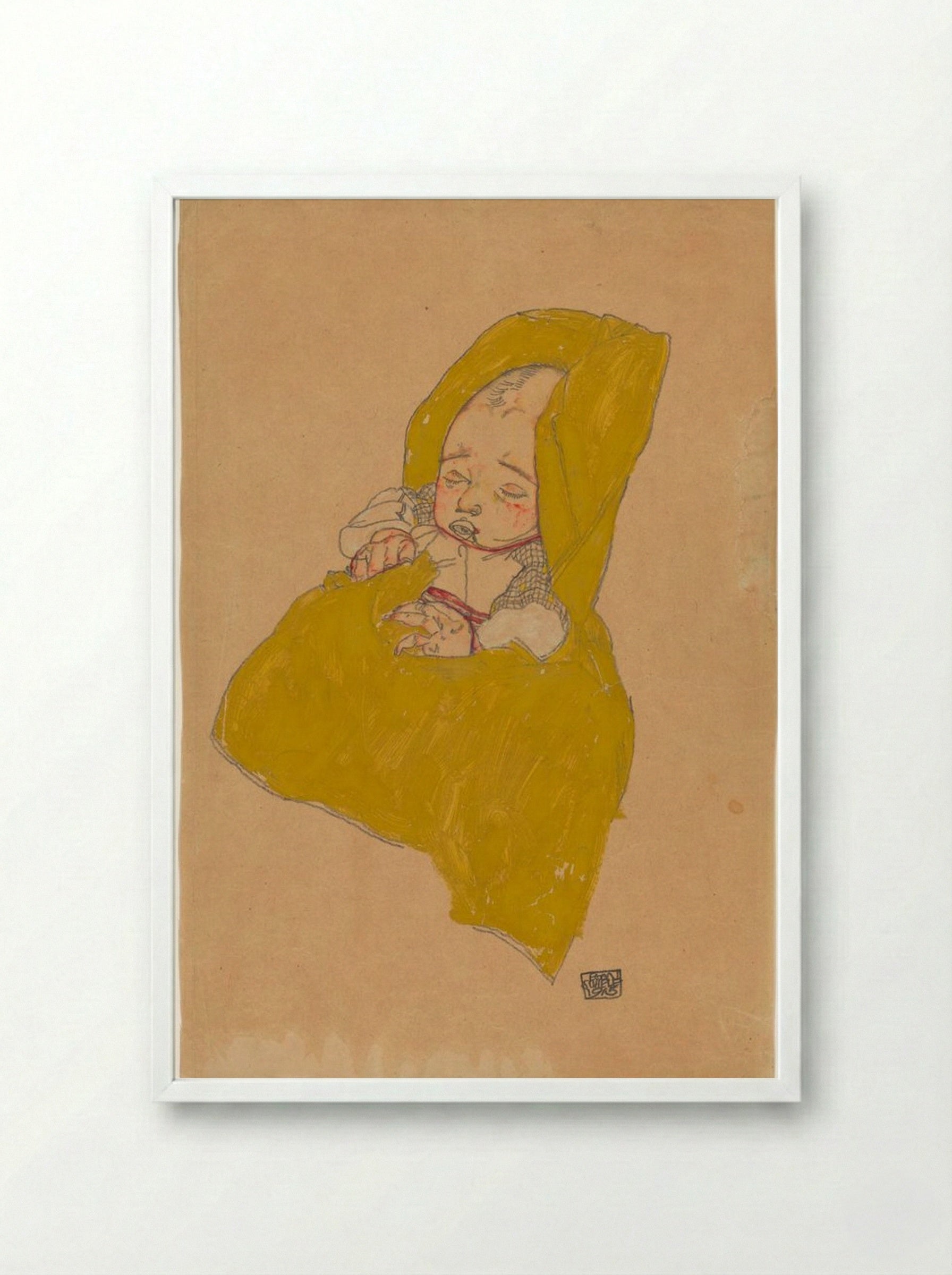 Infant in Swaddling Clothes - Egon Schiele - Framed Print White