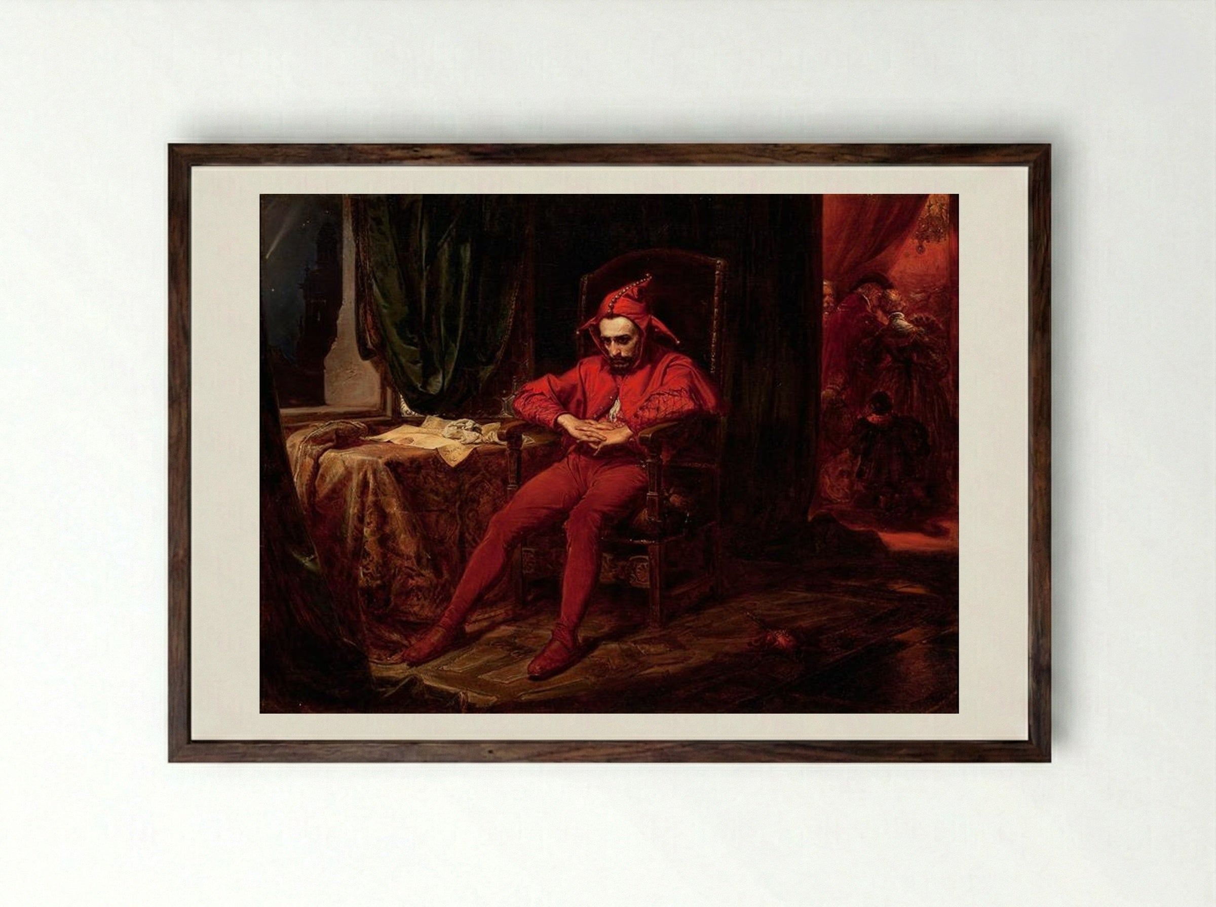 Stańczyk during a Ball at the Court of Queen Bona - Jan Matejko - Framed Print Dark Wood