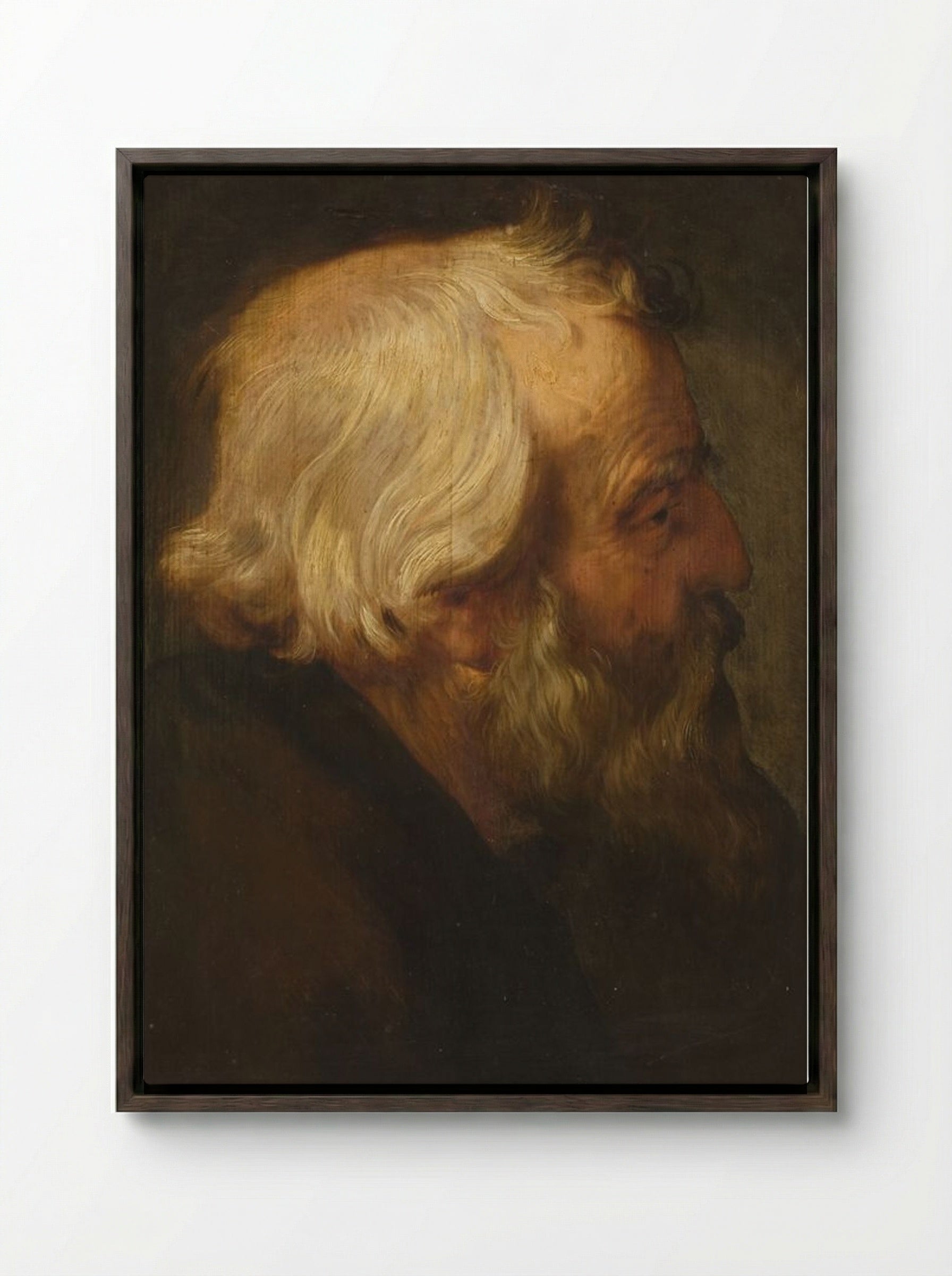 Head of Saint Peter - Peter Paul Rubens - Framed Canvas Dark Wood