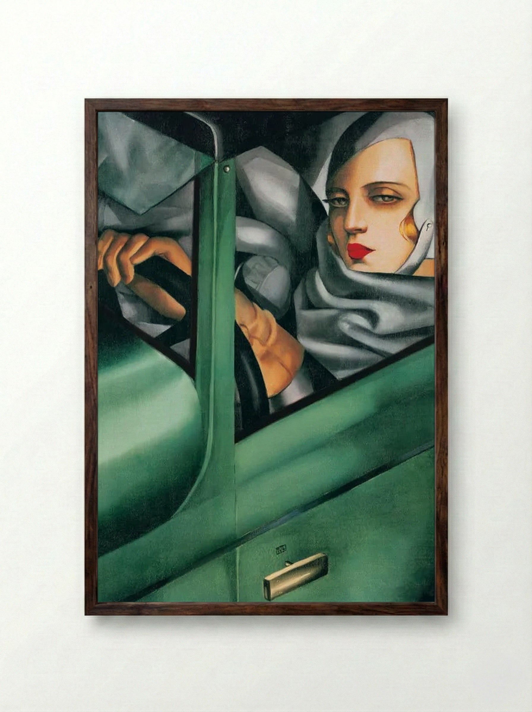 My Portrait (Self-Portrait in the Green Bugatti) - Tamara de Lempicka - Framed Print Dark Wood