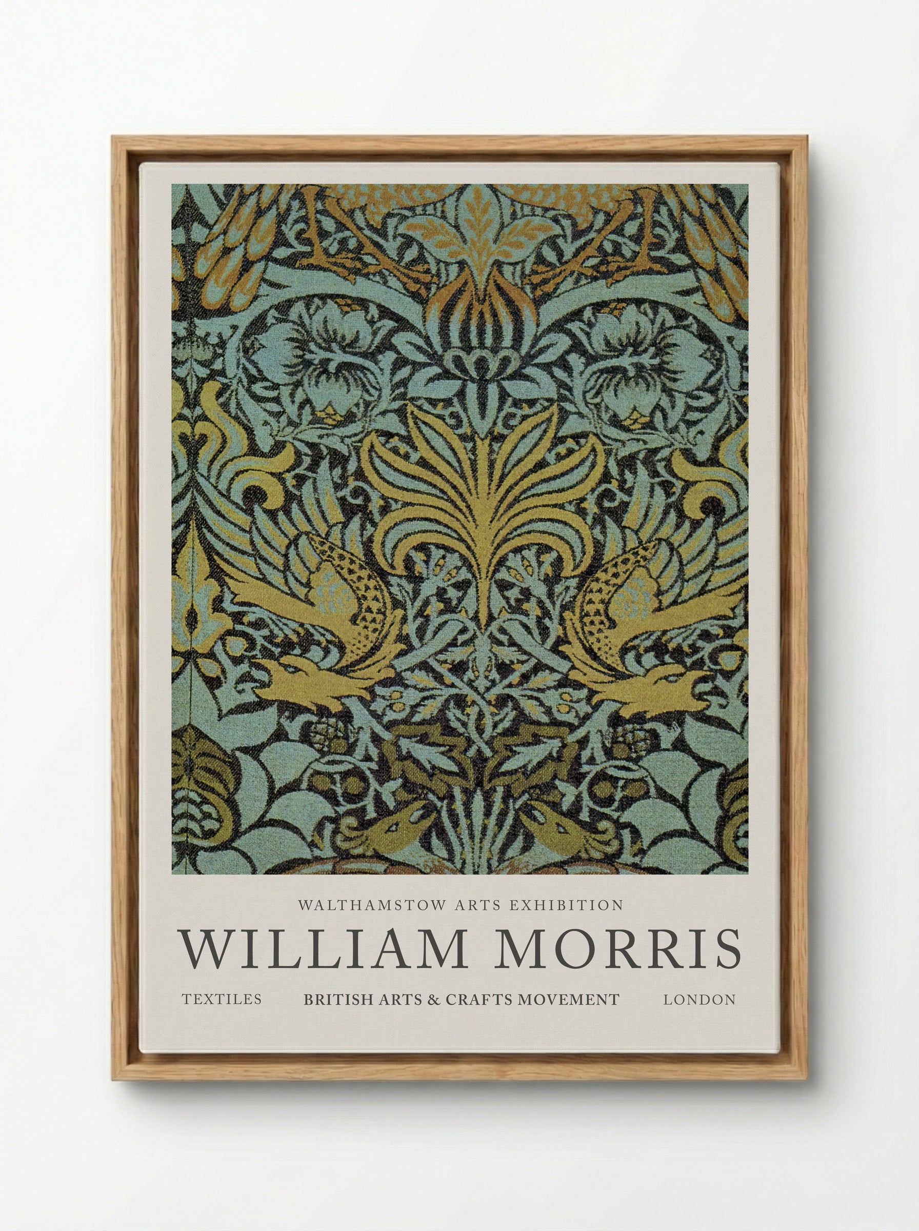 Peacock and Dragon Woven Wool Furnishing Fabric - William Morris - Framed Canvas Wood