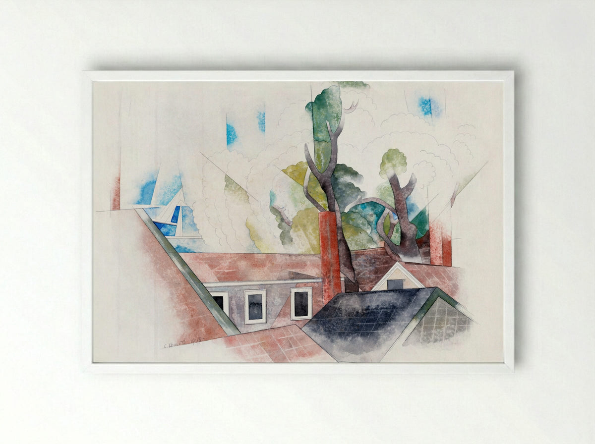 Rooftops and Trees - Charles Demuth - Framed Print White