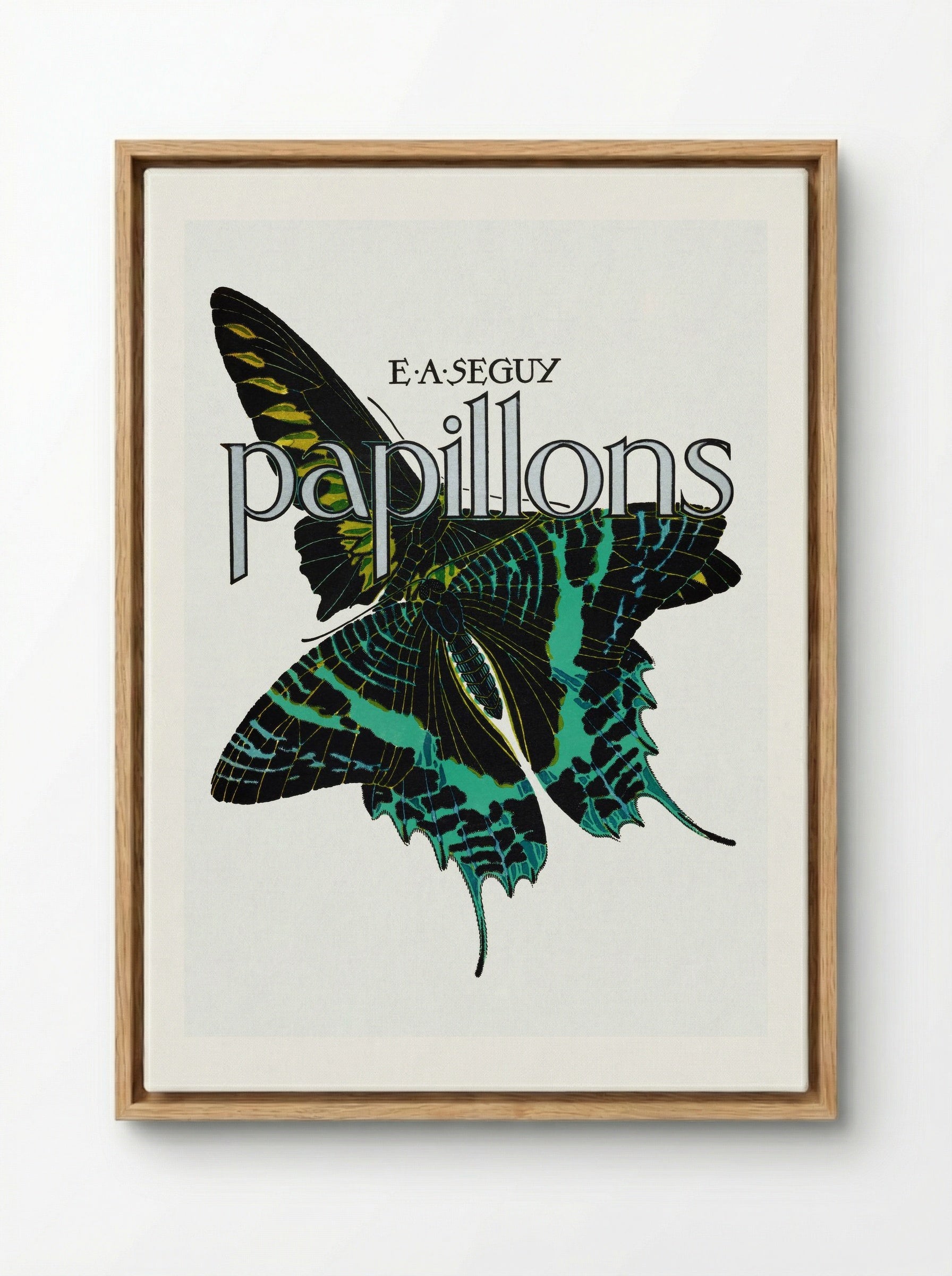 Papillons, Plate No. 1 (Teal and Black Butterfly) - Émile-Allain Séguy - Framed Canvas Wood
