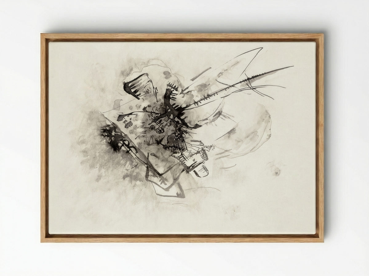 Untitled (Abstract Composition, Ink on Paper) - Wassily Kandinsky - Framed Canvas Wood
