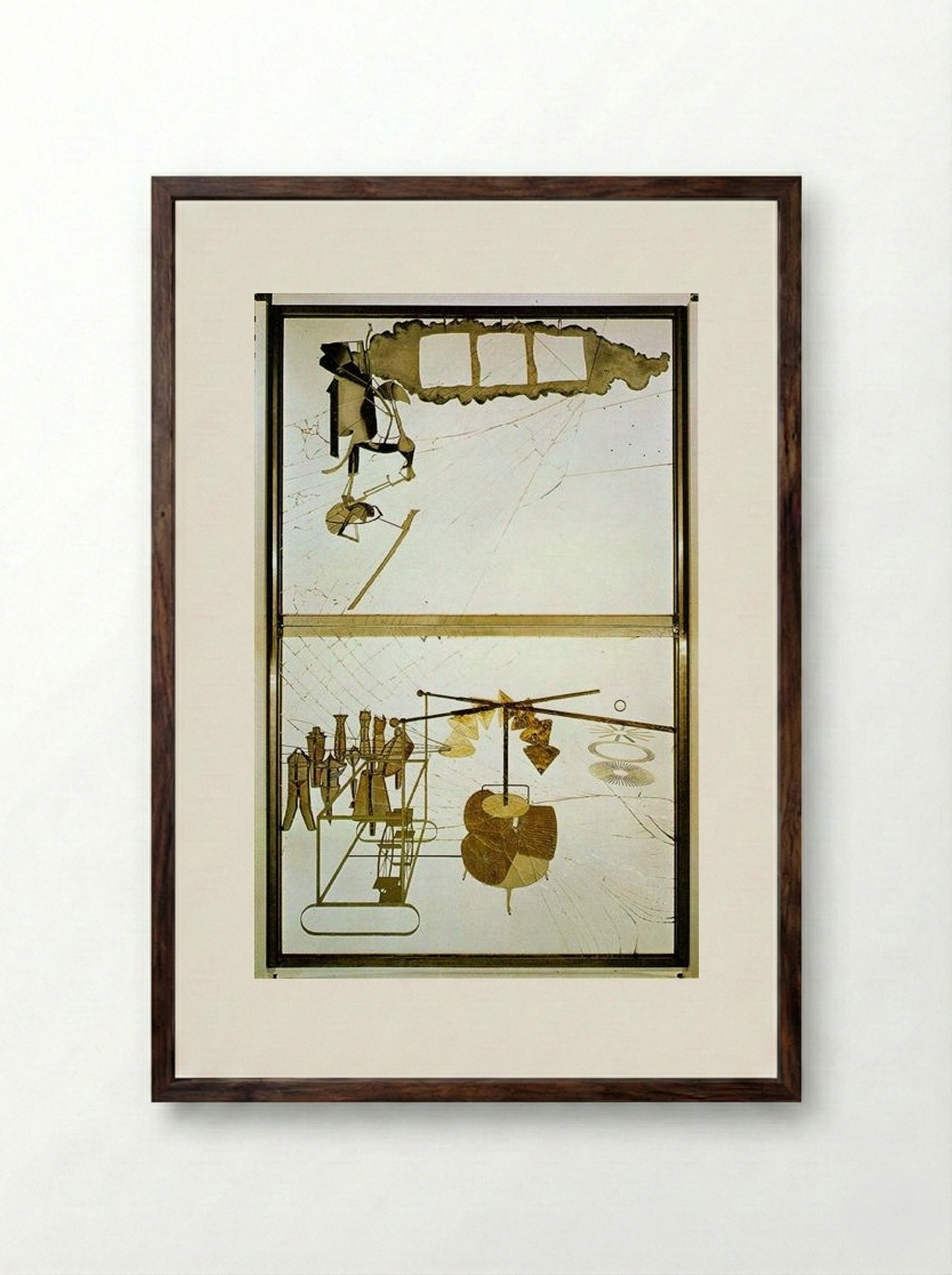 The Bride Stripped Bare by Her Bachelors, Even (The Large Glass) - Marcel Duchamp - Framed Print Dark Wood