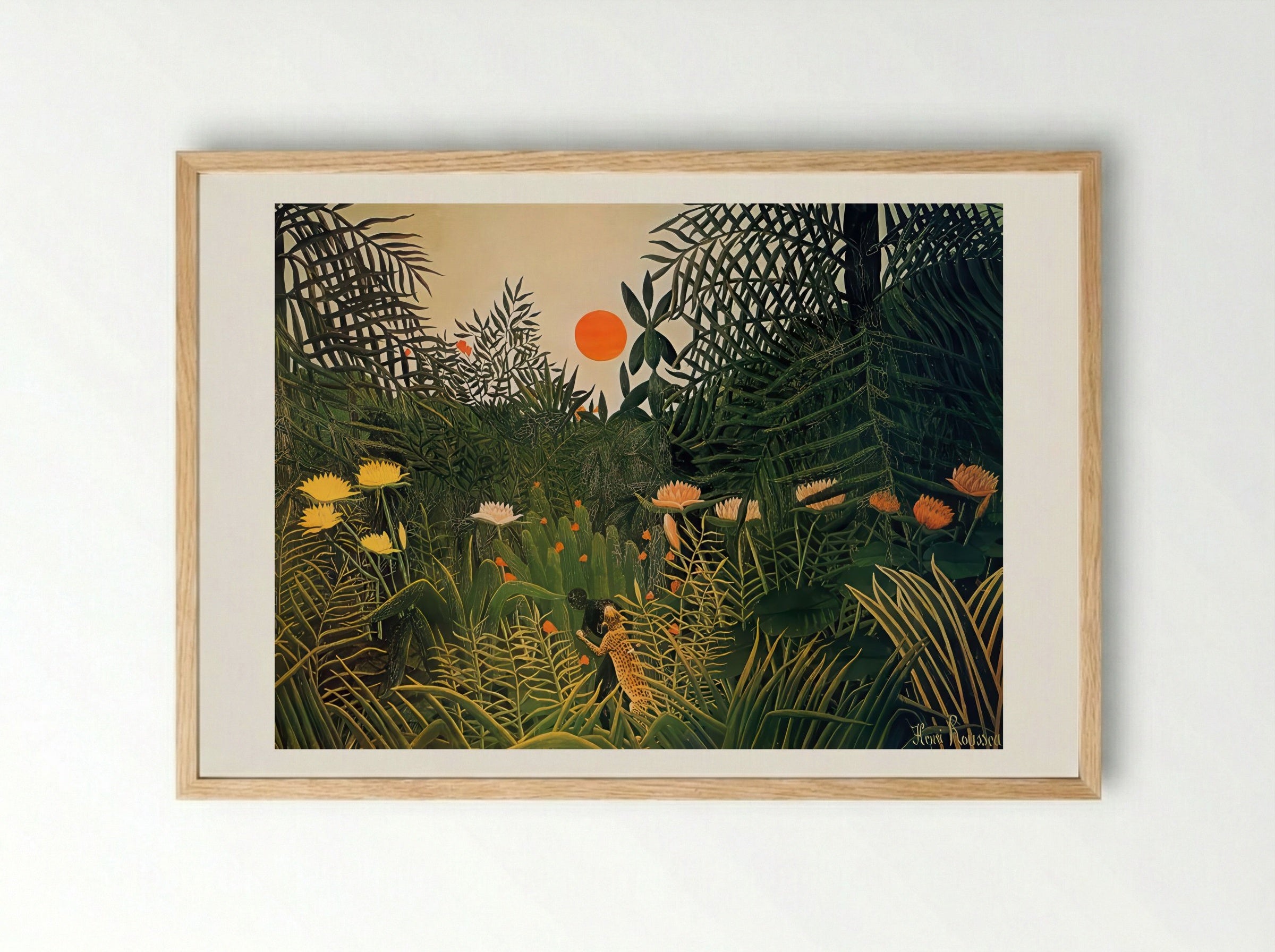 Man Attacked by a Jaguar by Henri Rousseau – Naïve Art Jungle Drama Print - Framed Print Wood