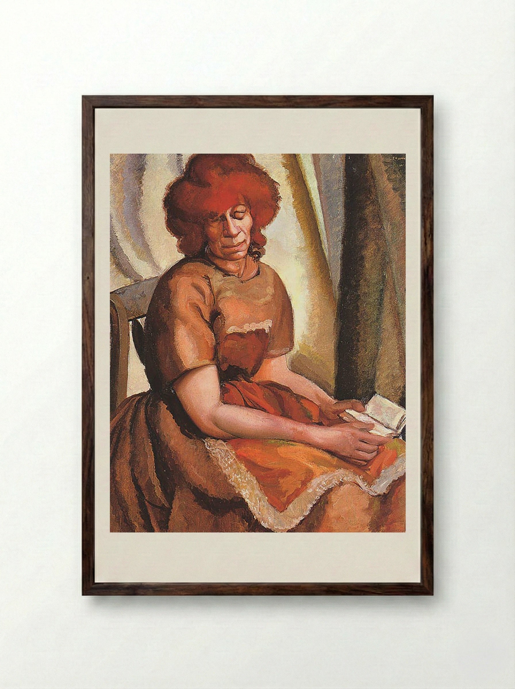 Redheaded Woman Reading - David Bomberg - Framed Print Dark Wood